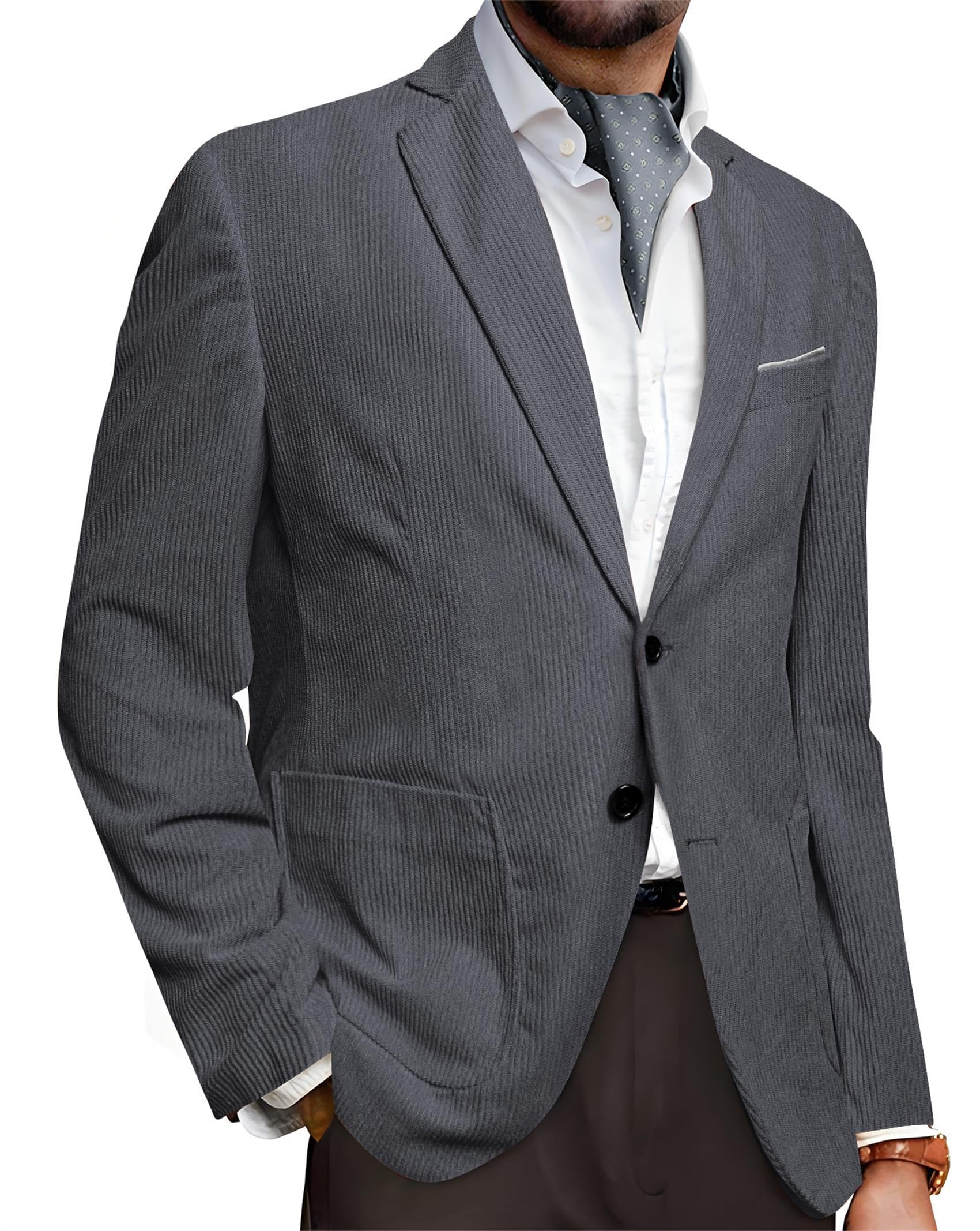 Barry.Wang Men's Vintage Corduroy Blazer Jackets Business Casual Sport Coat