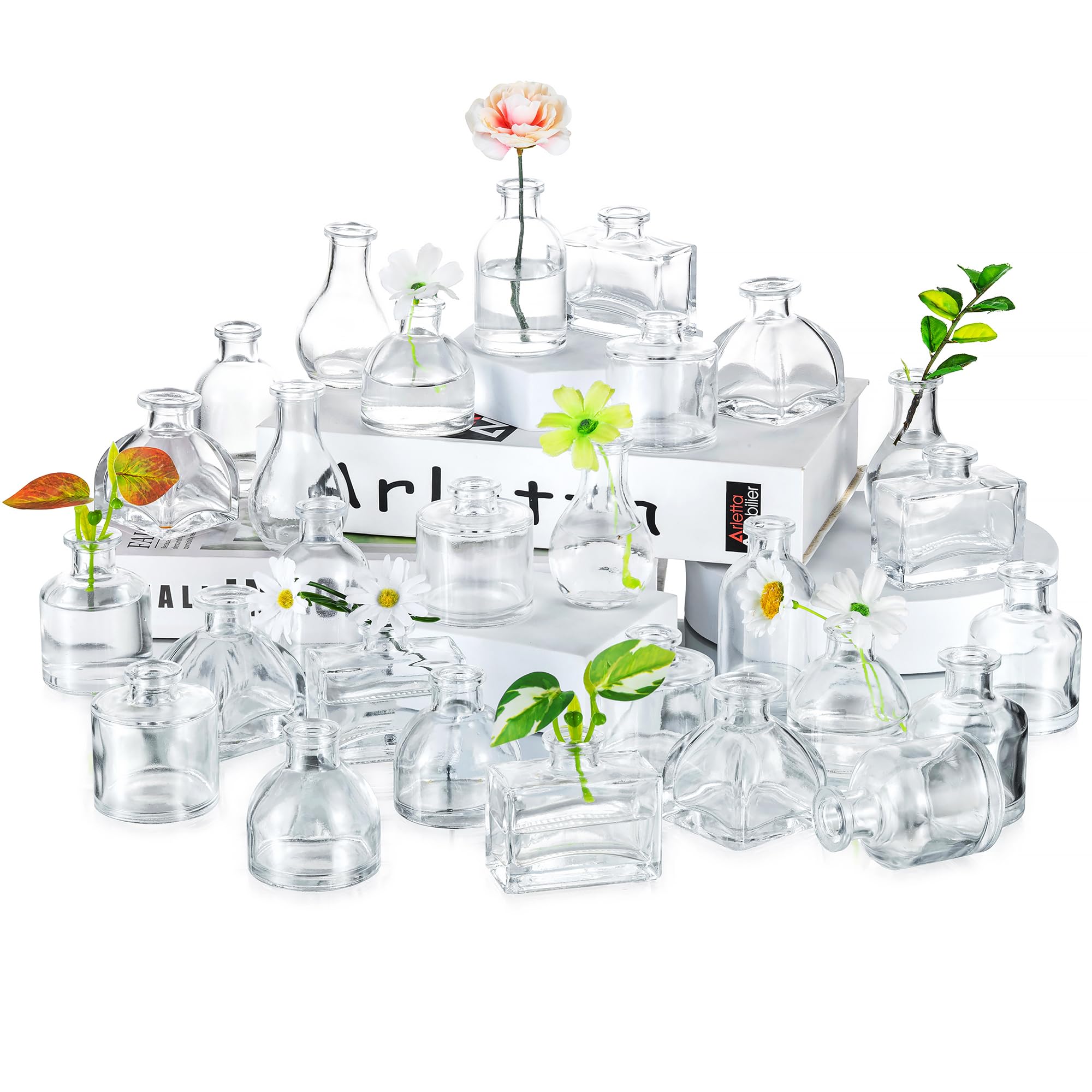 Photo 1 of Hewory 2.3'' Mini Bud Vases: 28Pcs Small Clear Glass Vases Bulk for Wedding Party Table Accent - Tiny Decoration for Babies Breath Wildflowers