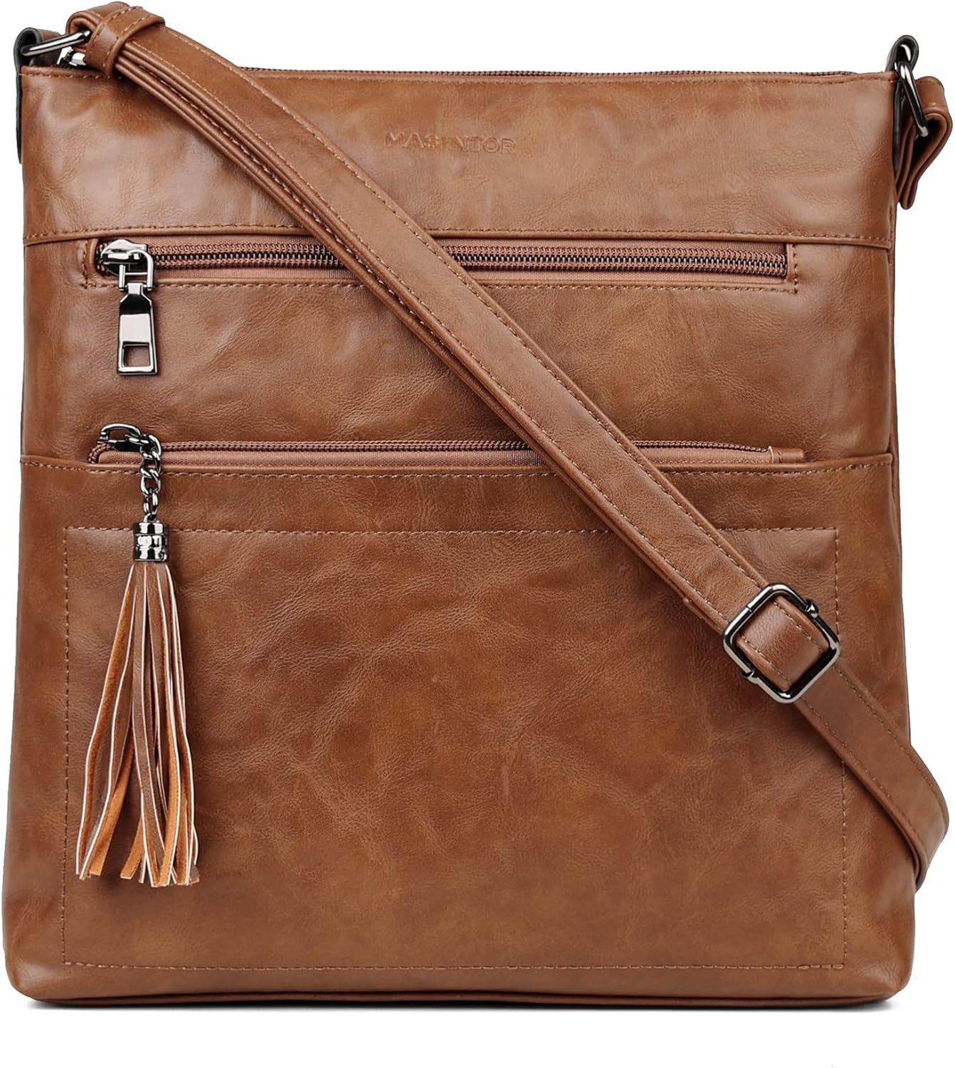 MASINTOR Crossbody Purses for Women, Multi Pocket Casual Crossbody Bag, Adjustable Strap Shoulder Bag with Tassel