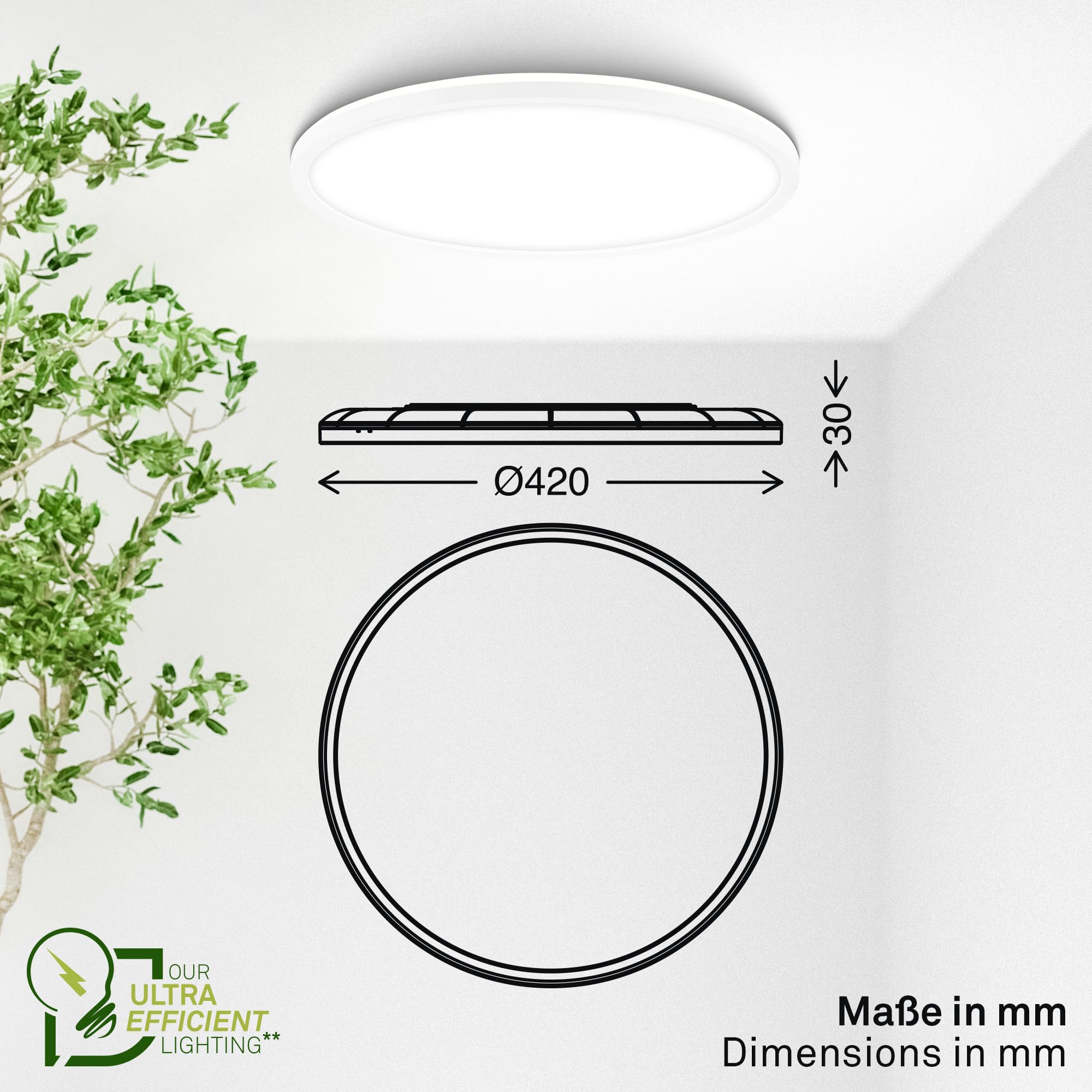BRILONER - Panel LED, KEE A źródło światła, 14W 3000lm, płaski, CCT, pośrednie światło, do salonu, przedpokoju, kuchenna, lampa LED, 42x3 cm, biały