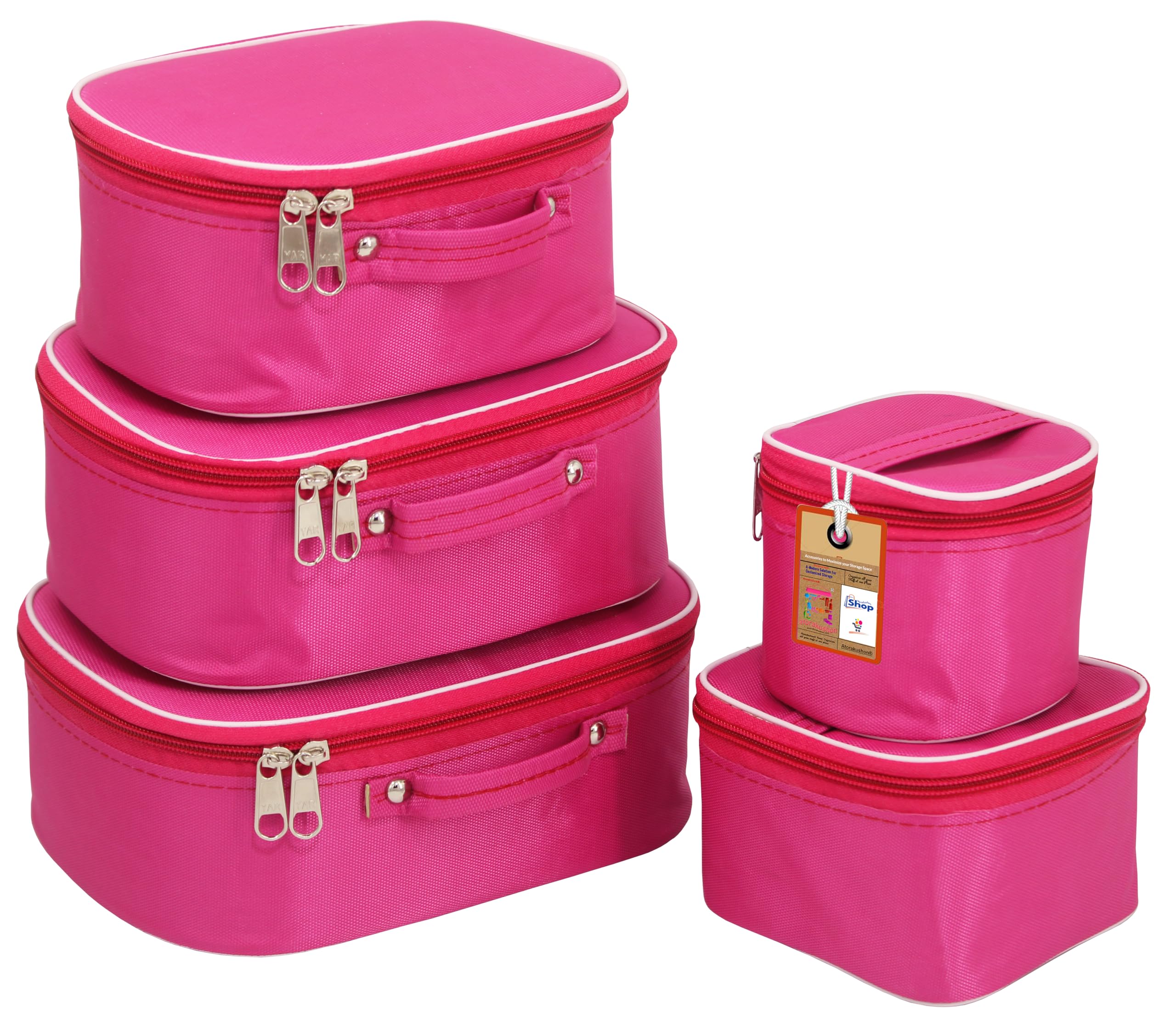atorakushon Nylon 18 Cms Pink Makeup Storage Box Cosmetic Vanity Travel Toiletry Bag Necklace Organizer Jewellery Pouch for Women-image-44