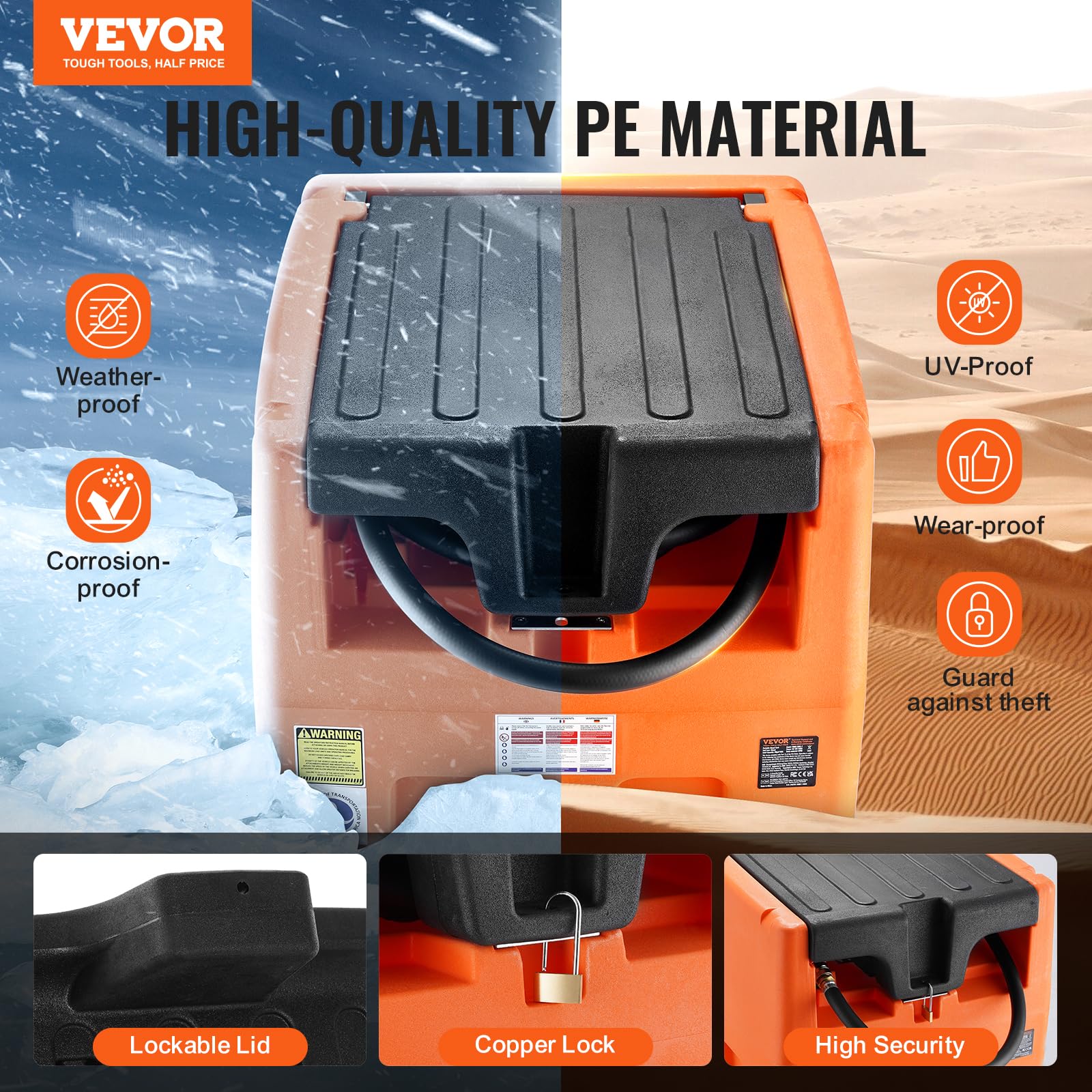 VEVOR Serbatoio Diesel Portatile 182 L, Serbatoio Rifornimento Carburante, Pompa di Trasferimento 12 V 40 L/min Tubo Flessibile da 4 m, per Veicoli Apparecchi Agricoltura Industriale Commerciale
