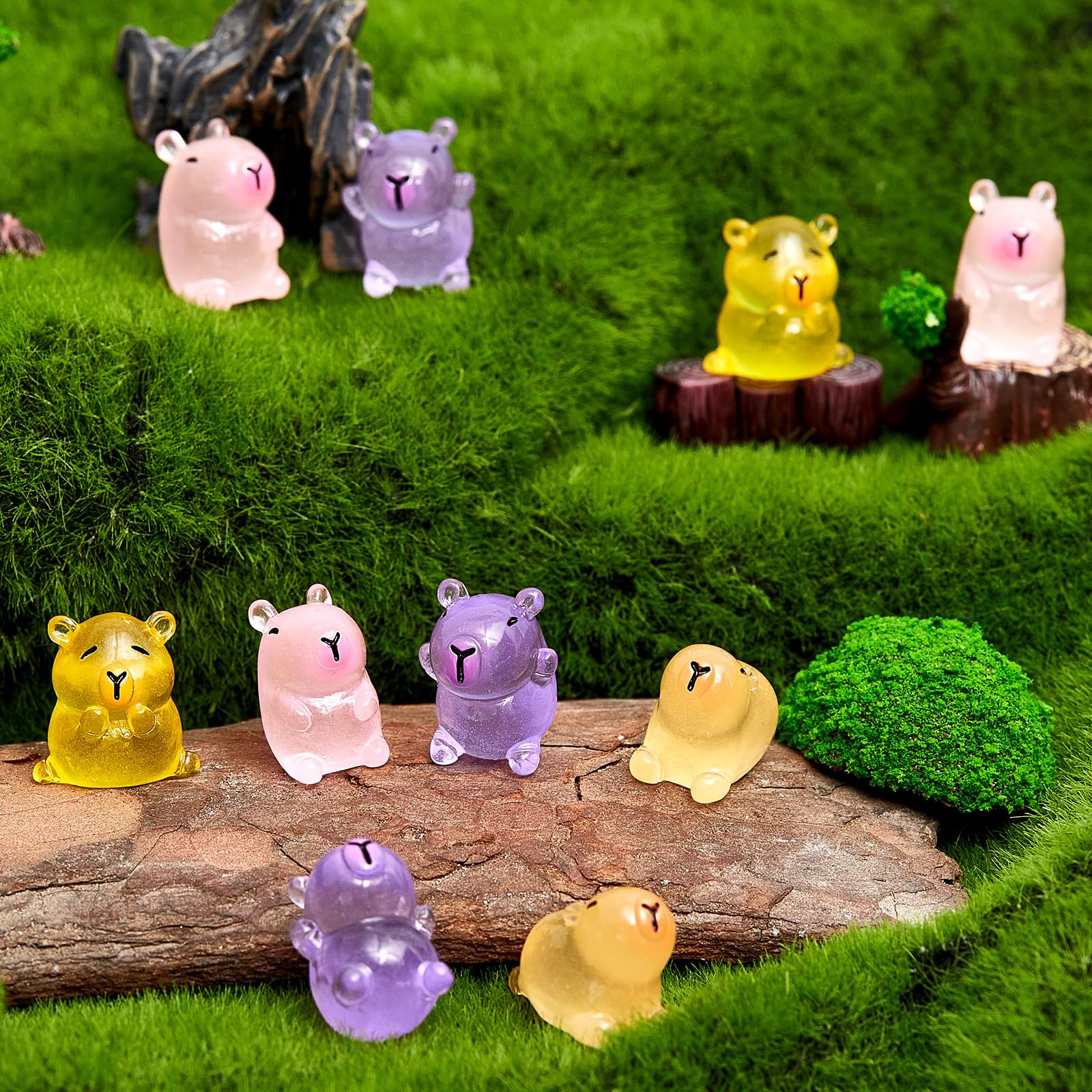 Tinoaly Lot De 20 Mini Figurines Capybara Miniatures Phosphorescentes En Résine - Petits Animaux - Décoration De Gâteaux Et Accessoires (couleur Unie Et Lumineuse