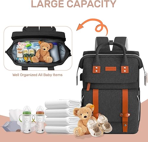 Miniatura 2 de Mochila para pañales con cambiador, mochila grande para bebé para viajes, bolsa de bebé multifuncional para mamá y papá, color negro