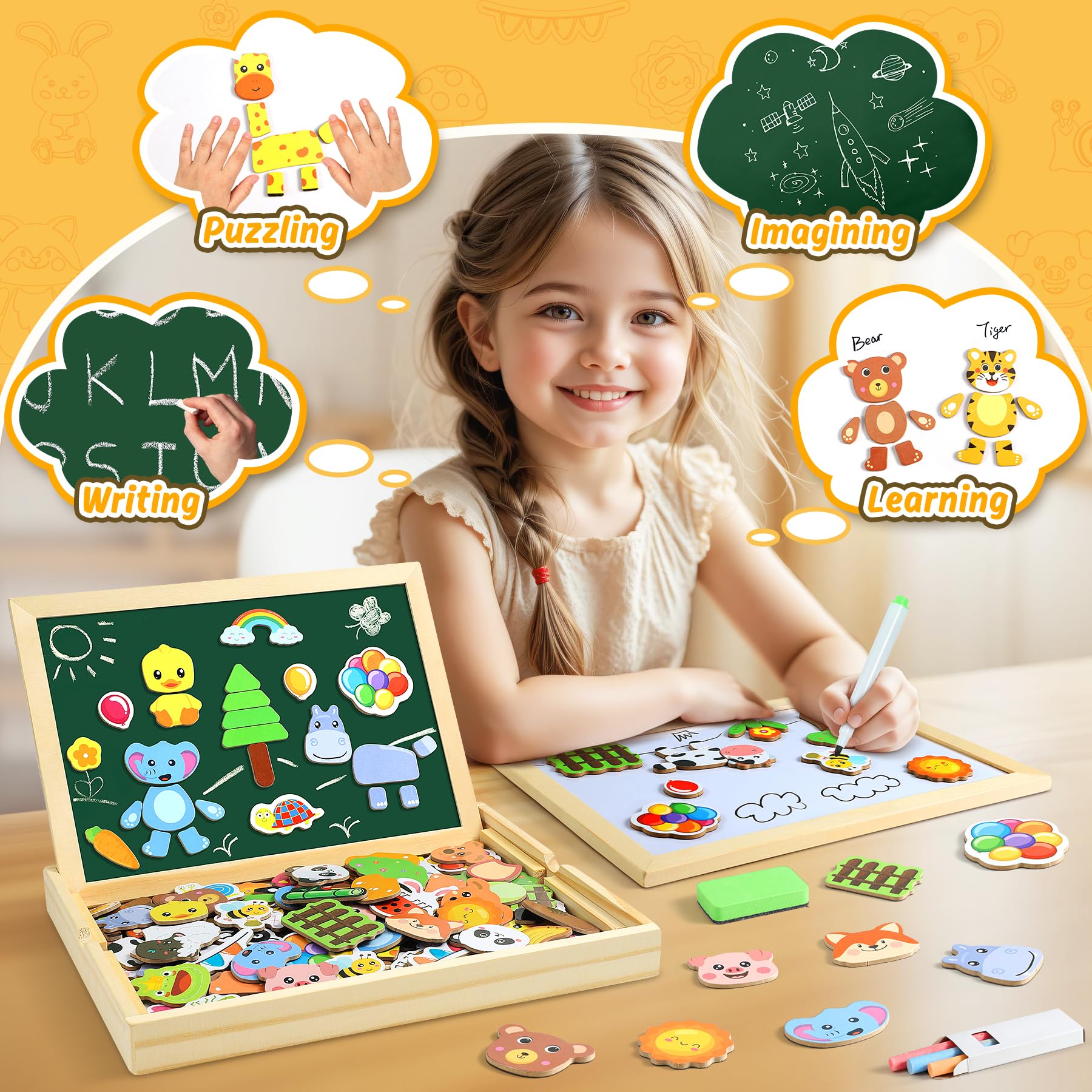 COOLJOY Magnétique Puzzle Jouet Enfant 3 Ans, Jeux en Bois Double Face, Jouets Educatif pour 3 4 5 Ans