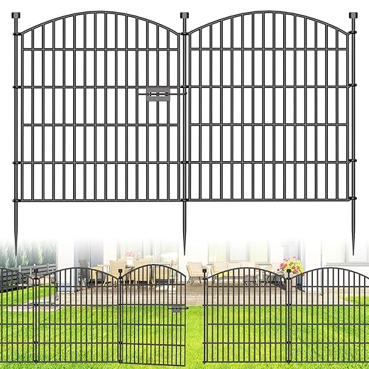 10 Panels Decorative Garden Fence with Gate - 32 in (H) x 23.6 ft (L) No Dig Dog Fence Outdoor for Yard, Rustproof Tall Garden Fencecing Panels, Animal Barrier Suitable for Yard Border, Patio