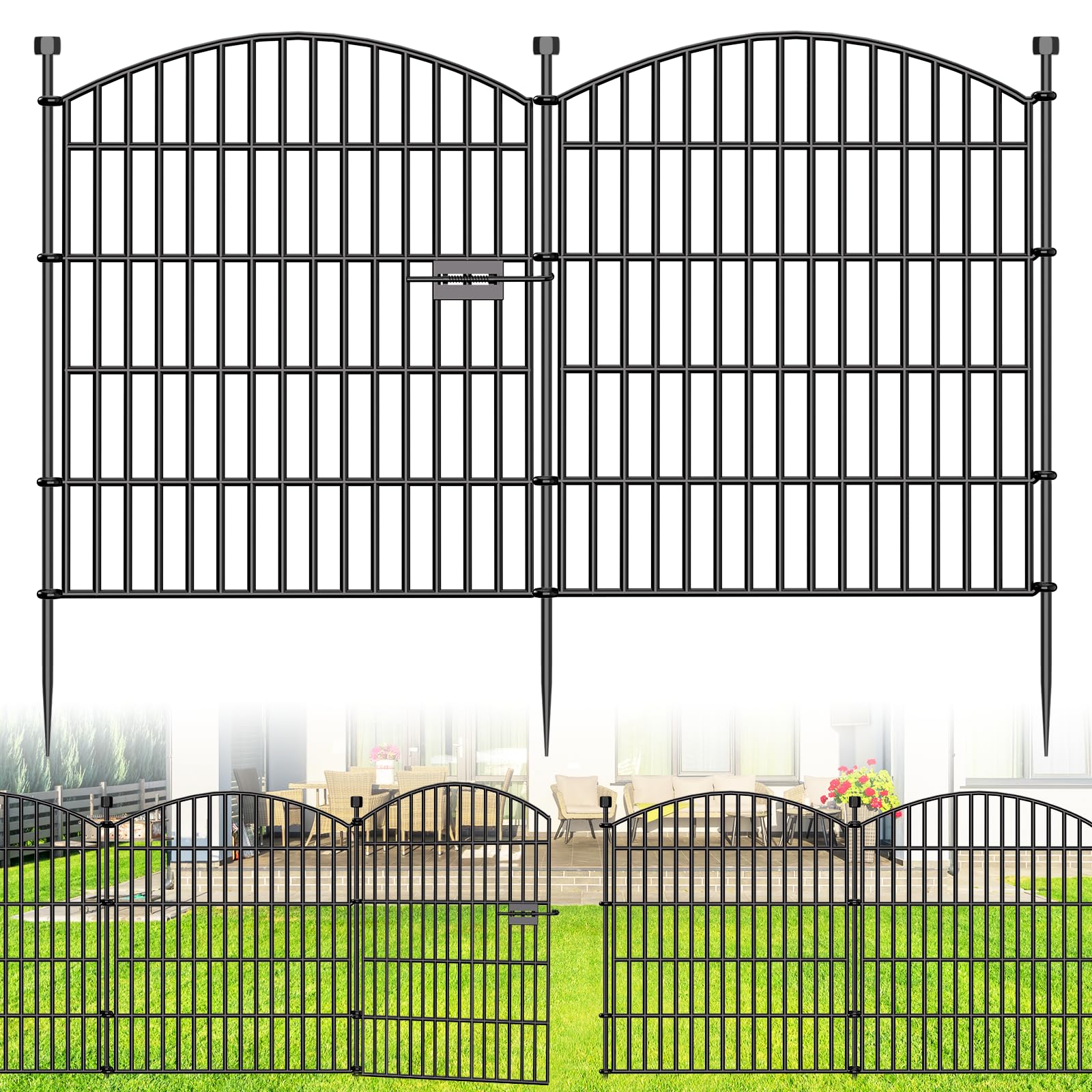 Photo 1 of 10 Panels Decorative Garden Fence with Gate - 32 in (H) x 23.6 ft (L) No Dig Dog Fence Outdoor for Yard, Rustproof Tall Garden Fencecing Panels, Animal Barrier Suitable for Yard Border, Patio