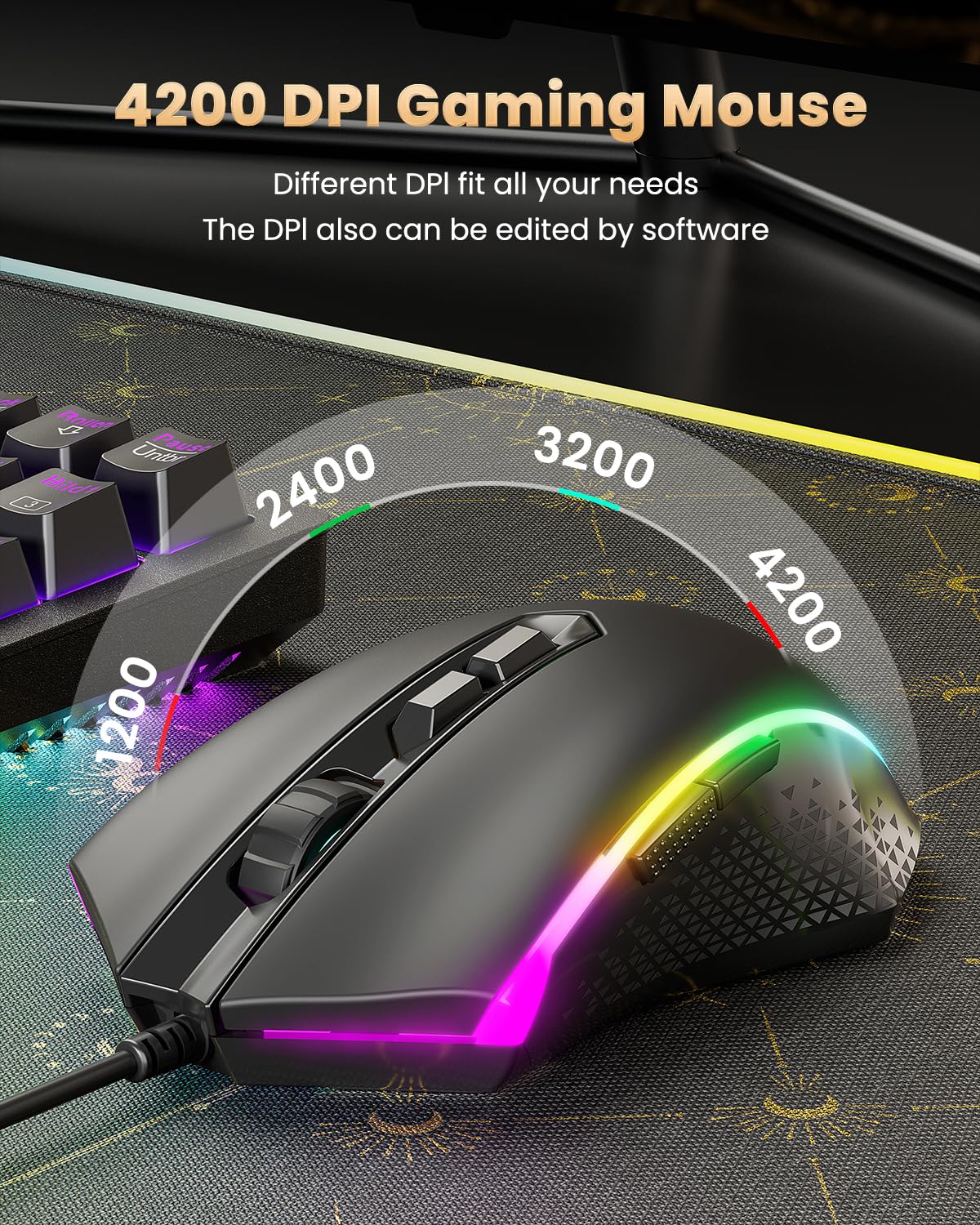 Redragon K552 Gaming Tastatur und Maus, Mauspad Combo 87 Tasten LED Hintergrundbeleuchtung Mechanische Gaming Tastatur mit Brauner Schaltern Gaming Mauspad für Windows PC Spiele - S113 DE QWERTZ