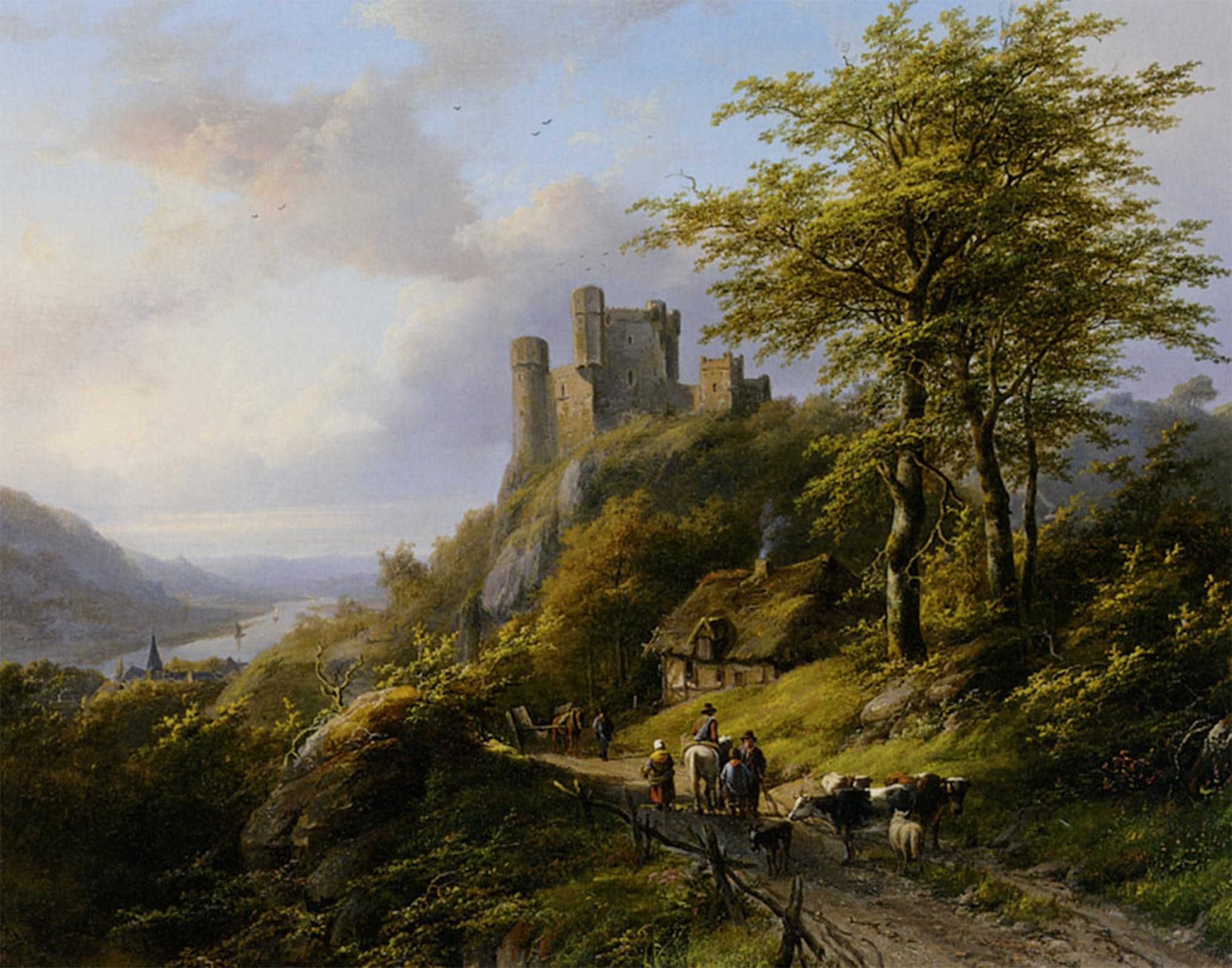 POSTERIIk Vintage Classic Picture Landscape Artwork Figures Near a Ruin in a Landscape by Johann Bernard Klombeck Portrait Canvas Painting for Office Home Decor 60x90cm
