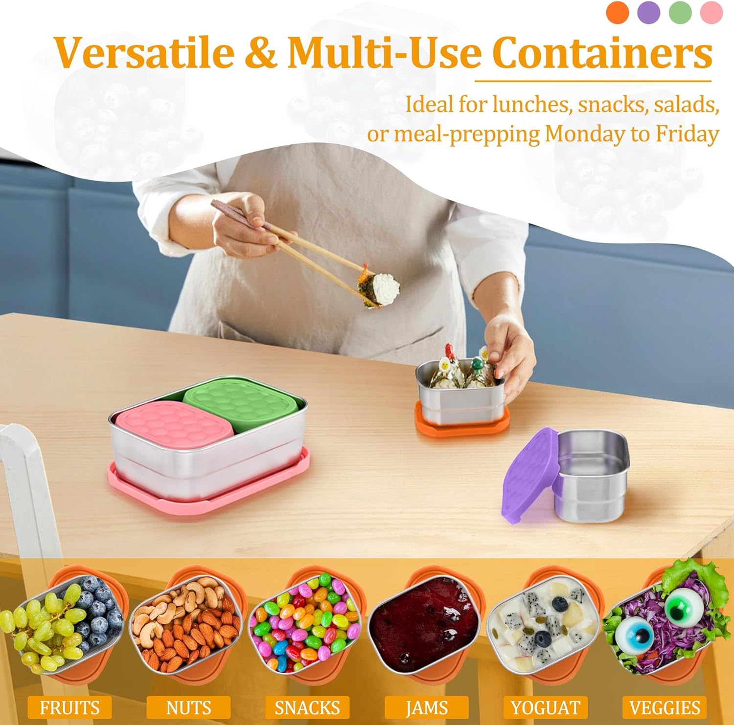 E-far 4-Pack Stainless Steel Snack Containers for Kids | 8oz Reusable Toddler Lunch Box Containers with Leak-Proof Lids for School/Daycare/Travel | Stackable Design & Easy Open, Oven & Dishwasher Safe - Image 6