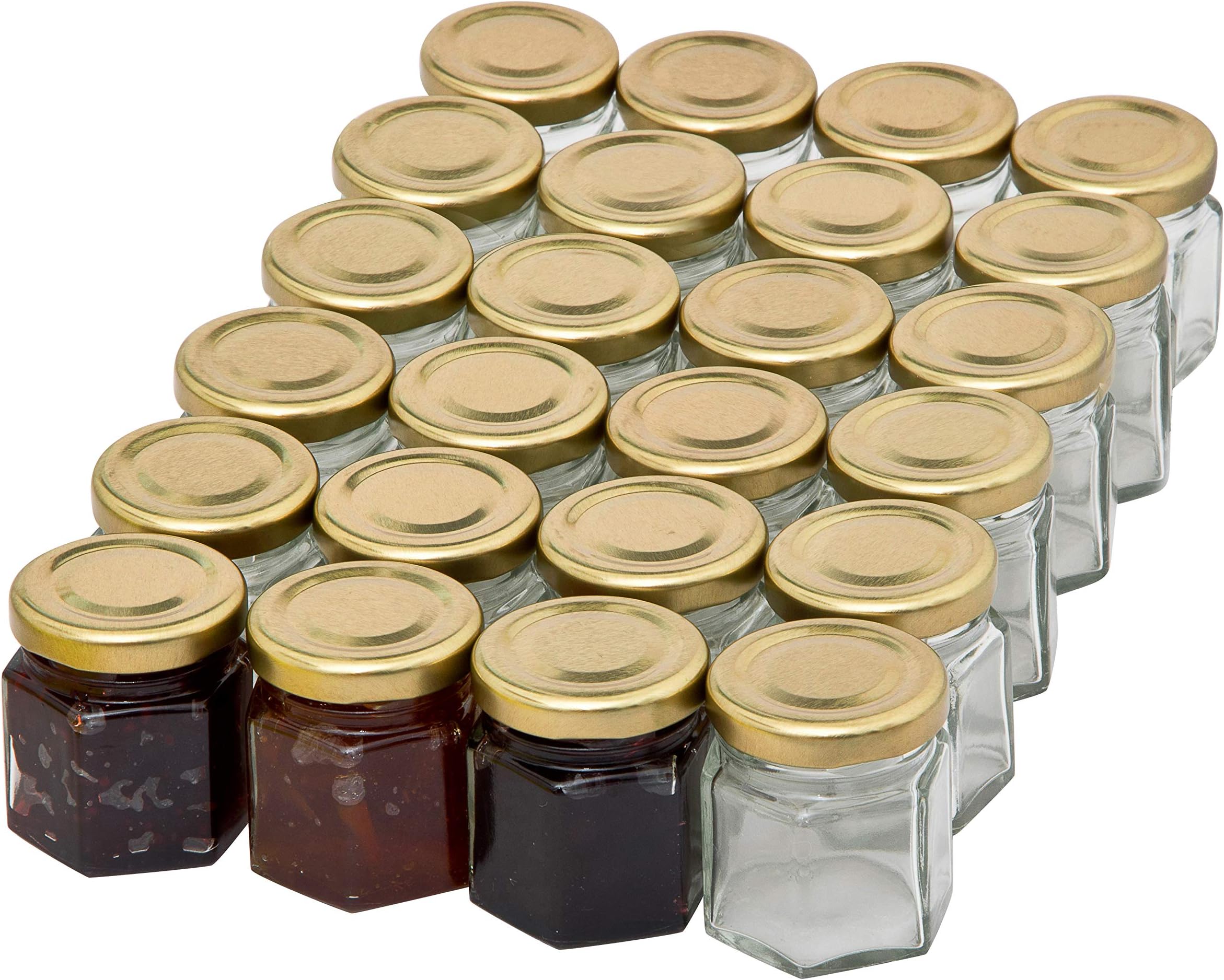 Flash Winter Sale [24 Pack] Better Bottles 1.5 oz (55 ml) Hexagonal Jam Jar with Gold Lid (Pack of 24) very cute wedding etc...