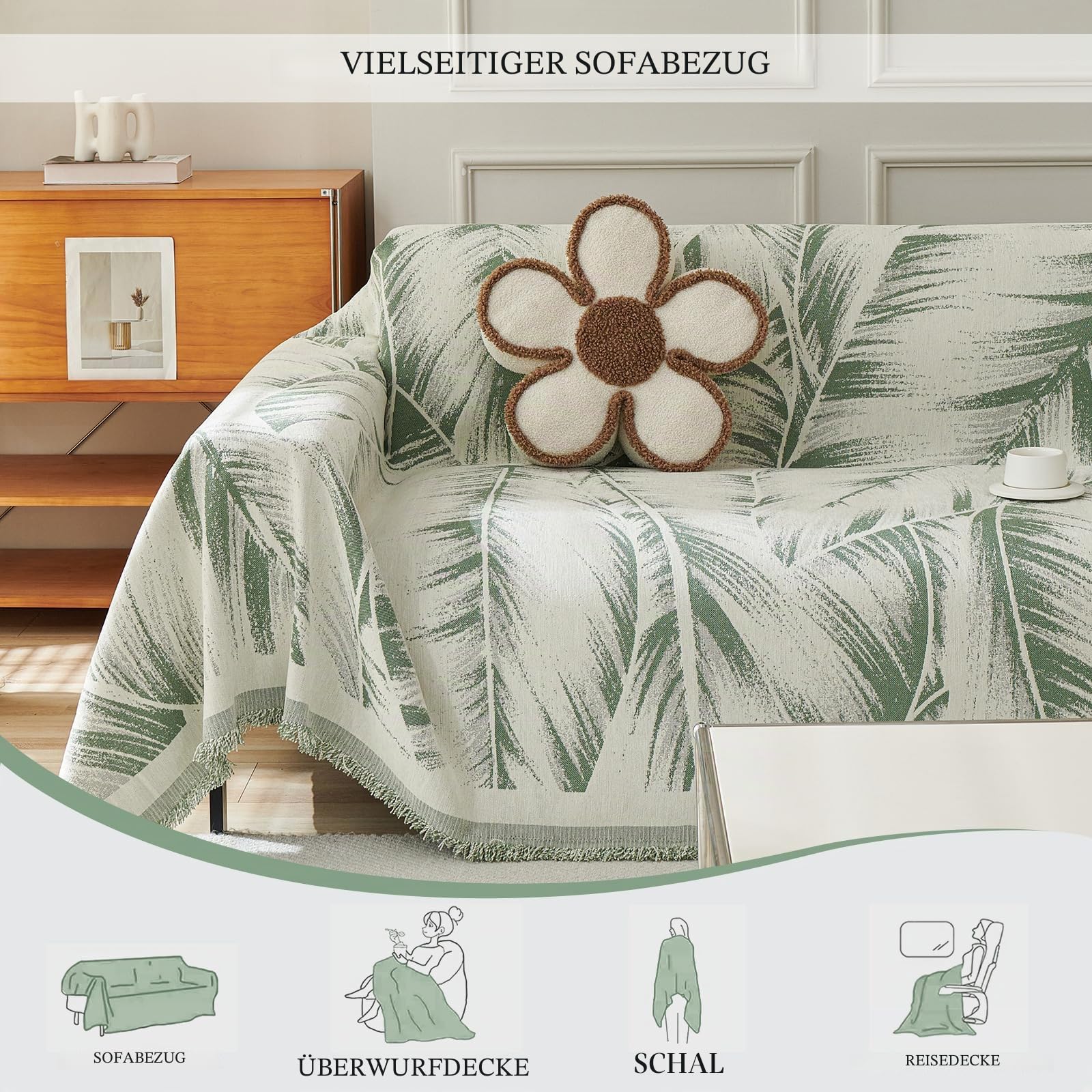 Geila Sofadecke, 2/3/4 Sitzer, wasserdichte und rutschfeste Sofabezug, Stretch-Sofaschoner, kratzfestes Sofahandtuch (Grün, 180 x 340 cm)