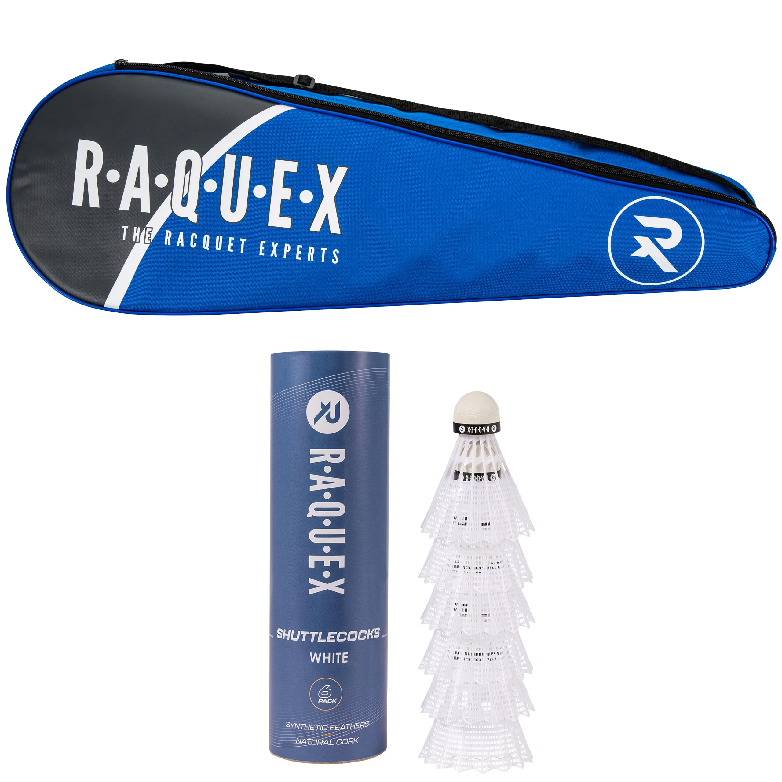 Raquex Racket Bag - for 1, 2 or 3 Squash or Badminton Racquets - Great British Design (+6 Nylon Shuttlecocks, White)