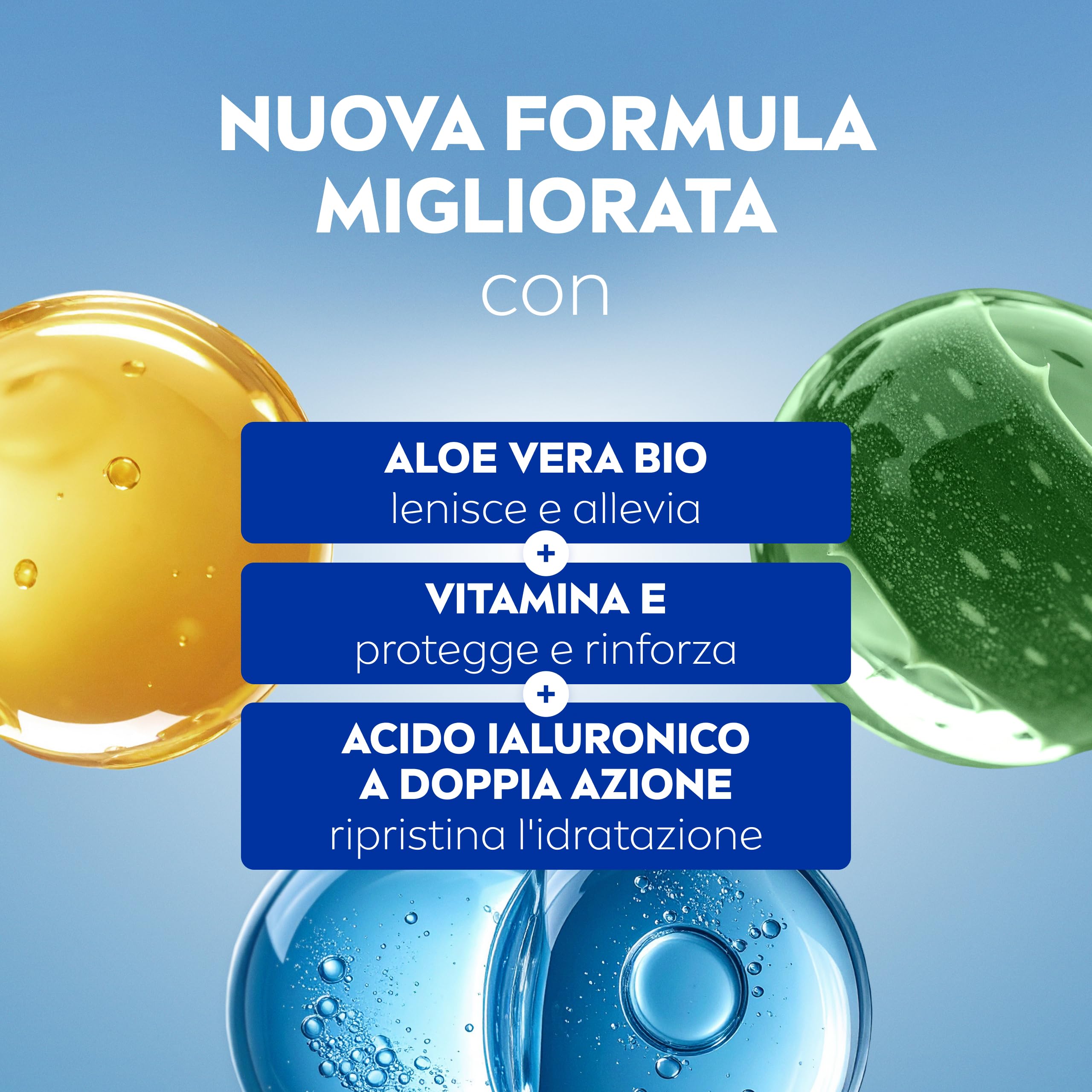 NIVEA SUN Siero Doposole 100 ml, Siero dopo sole idratante e rigenerante per viso e corpo, Aftersun con Aloe Vera Bio, Vitamina E e Acido Ialuronico, Assorbimento rapido, Senza profumo