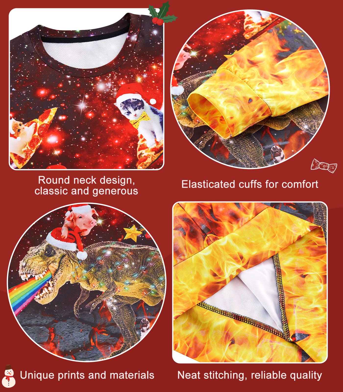 Loveternal Unisex Hässliche Weihnachtspullover 3D Druck Ugly Christmas Sweater Langarm Xmas Pullover Jumper S-3XL