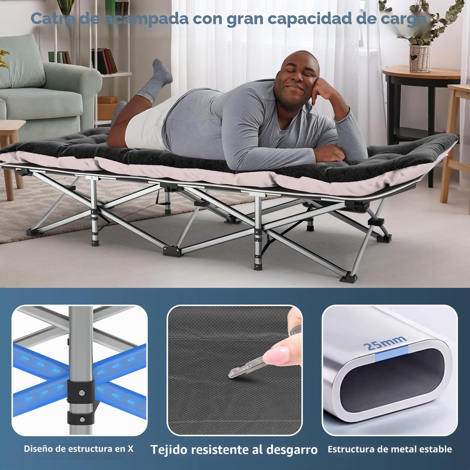 Cama de Camping para Adultos con cojín cómodo: Cama Plegable con colchón, Cuna de Camping portátil y compacta con Bolsa de Almacenamiento para Dormir, para Viajes al Aire Libre