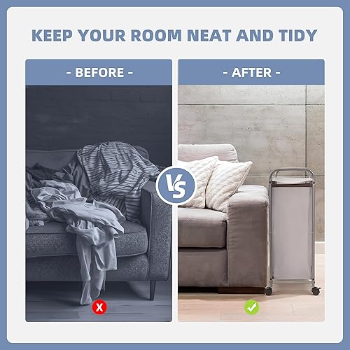 Miniatura 5 de STORAGE MANIAC Cesta de lavandería con tapa, clasificador de ropa sucia de 85 L con ruedas, cesta de ropa sucia de 2 cargas, organizador de