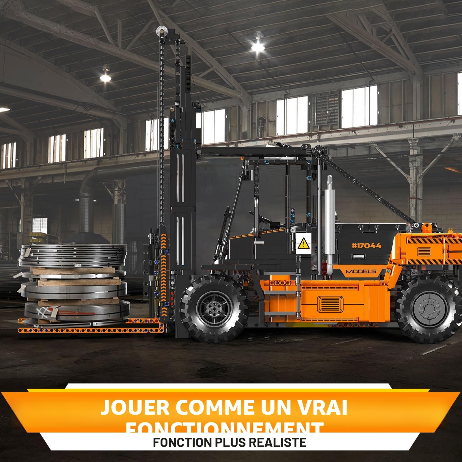 Mould King 17044 Chariot élévateur Robuste, modèles de Construction à l'échelle 1:6 pour Adultes avec détails Authentiques, RC contrôlé par Application (Orange, 4579 pièces)
