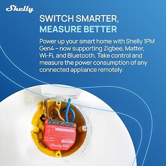 Shelly 1PM Gen4, Smart Relay Switch WiFi, Matter & Zigbee, Power Metering