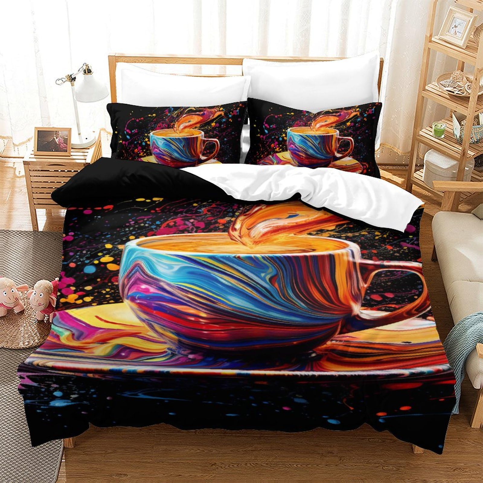 Housse de couette microfibre 3D tasse à thé anti-transpiration 140x200