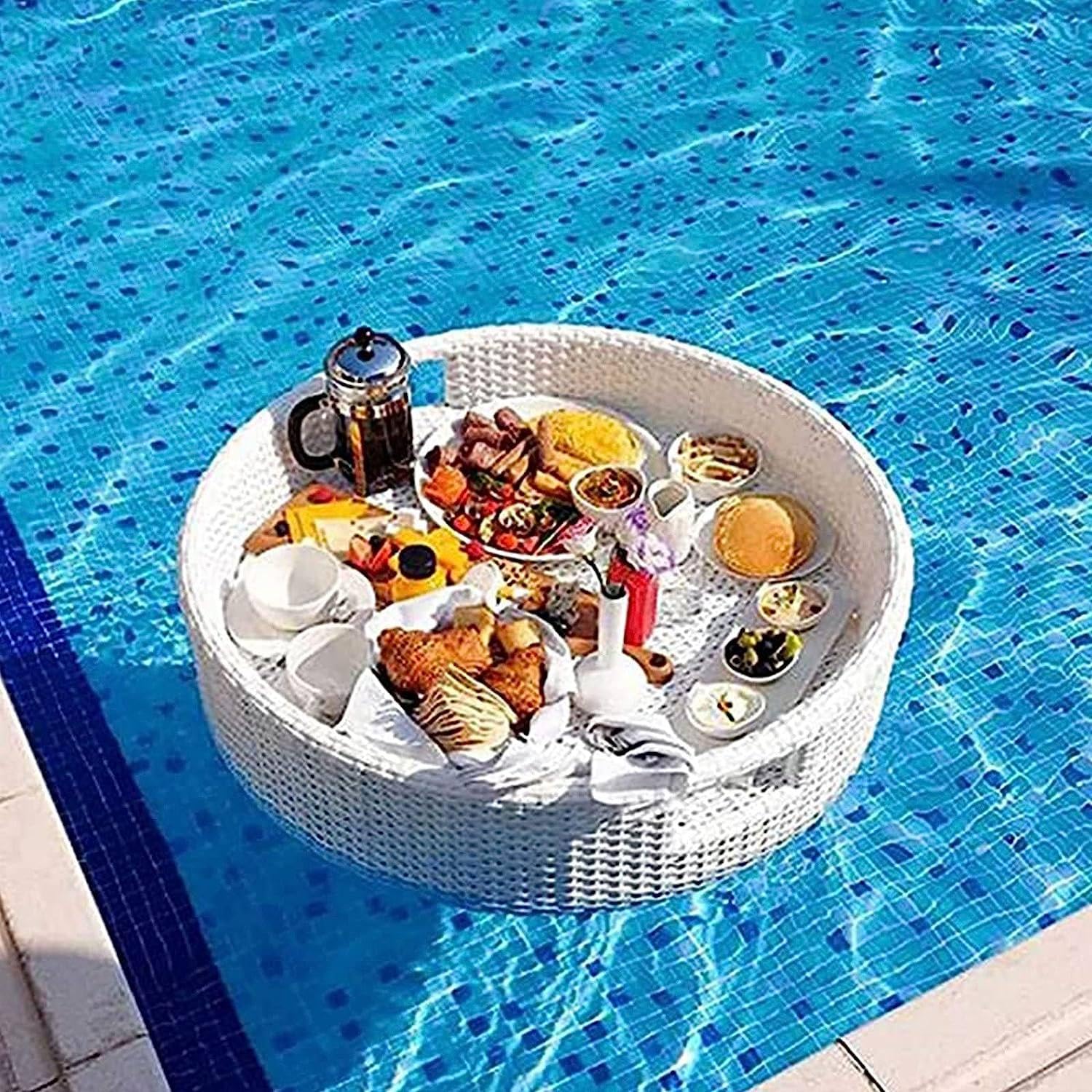 Deluxe pływająca taca na basen - stylowa taca śniadaniowa na basen 60 cm i pływający bar - idealna do relaksu w wodzie, imprez i rozrywki - idealne akcesorium do basenu