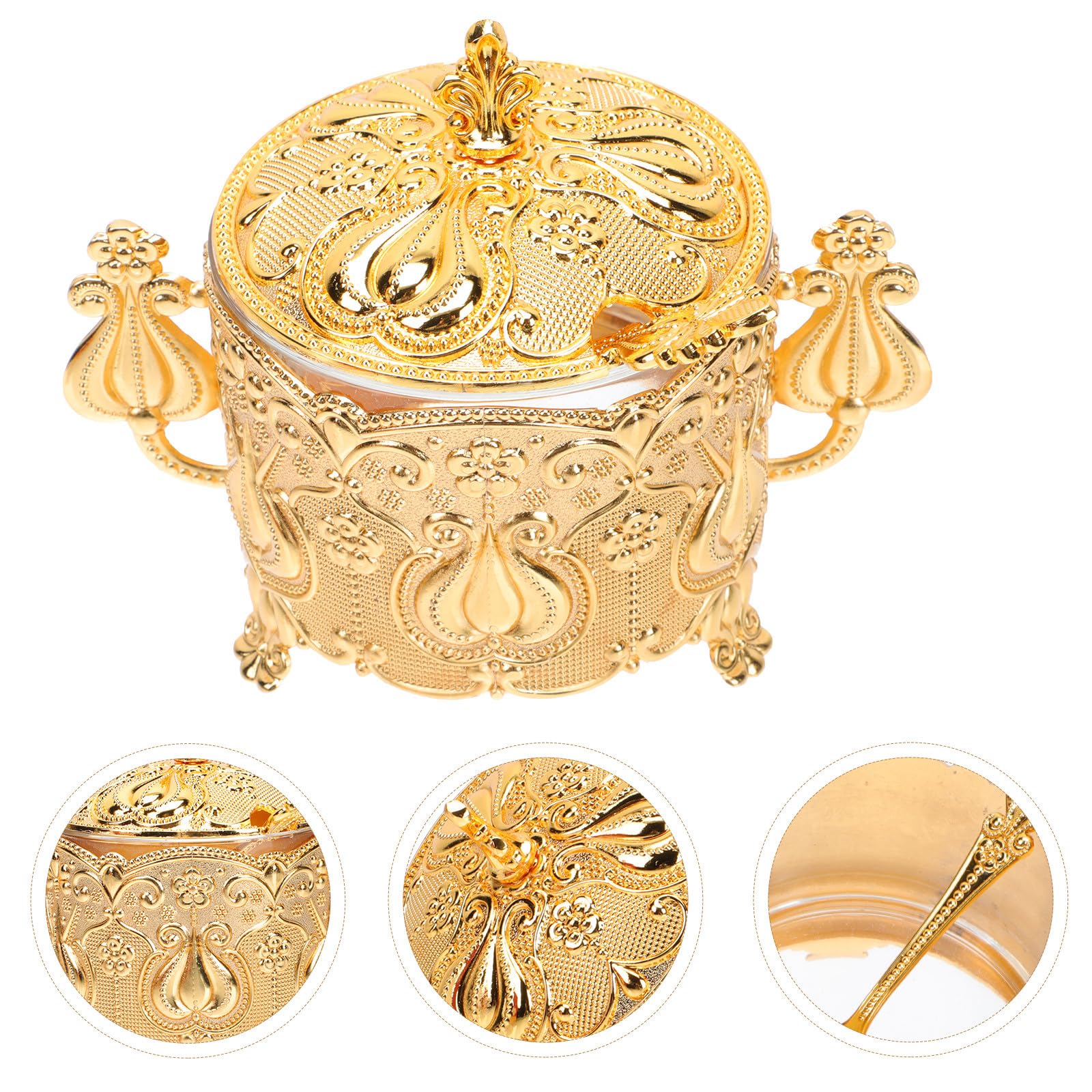 Toyvian Sucrier de Style Européen Pot à Sucre Élégant en Fer et Verre avec Cuillère 1 Set Design Créatif en Or Cuisine et Salle à Manger