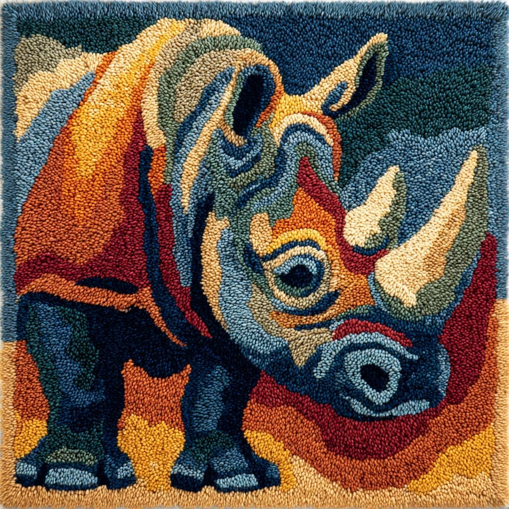 WallustrioaW Latch Hook Kits Pillow,Animal Rhinoceros