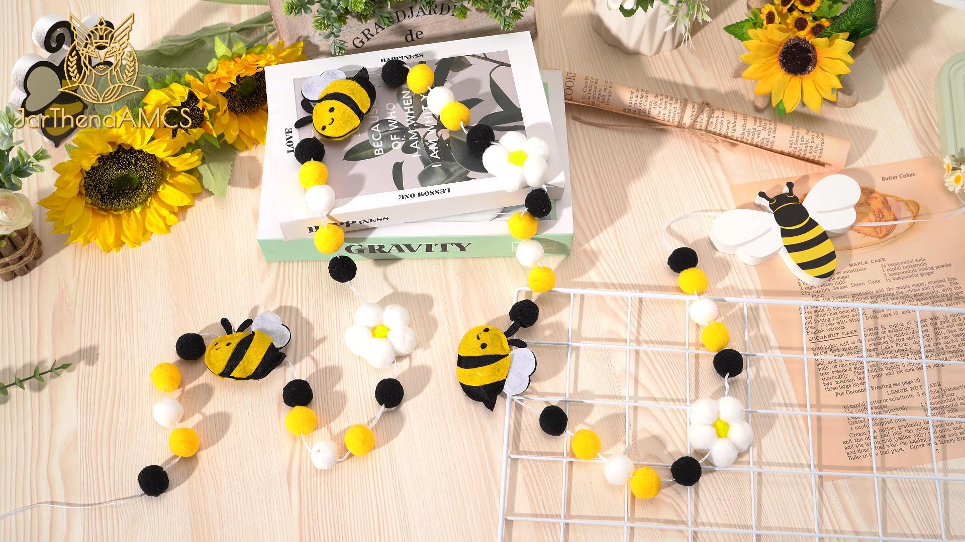 52 Ft Black Gold Bee Flower Polka Dot Garland Streamer Glitter Honeycomb Bumble Banner For Kids Birthday Baby Shower What Will It Bee Happy Bee Day Mom To Bee Gender Reveal Party - View #3