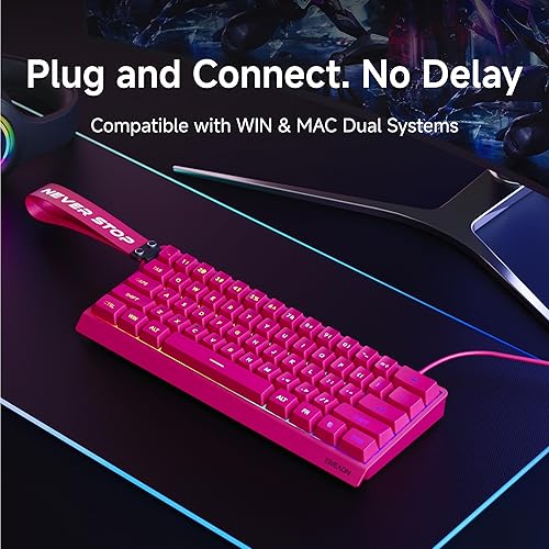Miniatura 2 de EWEADN F61 - Teclado para juegos con cable al 60%, teclado de membrana retroiluminada RGB para juegos con teclas PBT, diseño compacto, teclado con