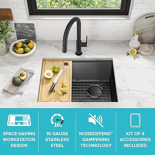 Miniatura 3 de KRAUS Kore KWU1111-23-PGM - Fregadero de cocina con estación de trabajo de 23 pulgadas con cuenco individual en PVD, de acero inoxidable de calibre