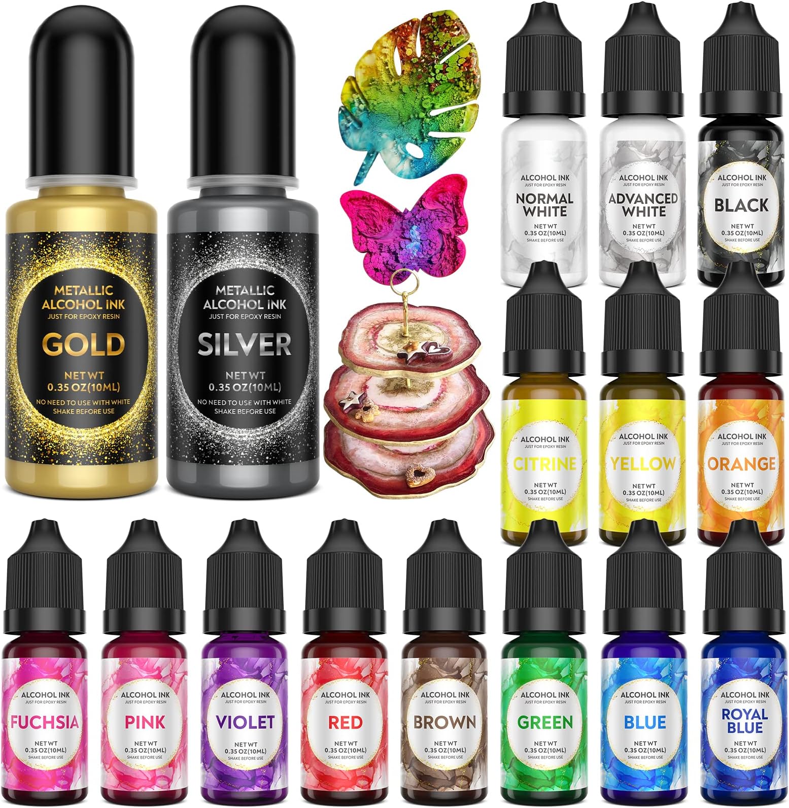 16 Color Alcohol Ink Gemstones Set