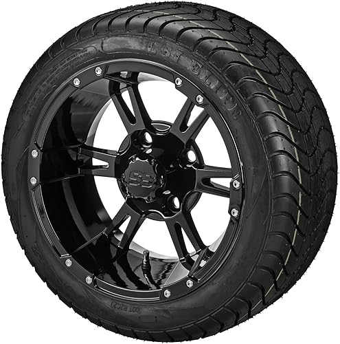 RM Cart 12" Raptor Gloss Black on 21540-12 LSI Elite Tires (Set of 4), Fits Yamaha Carts, Golf Cart Tires and Wheels Combo