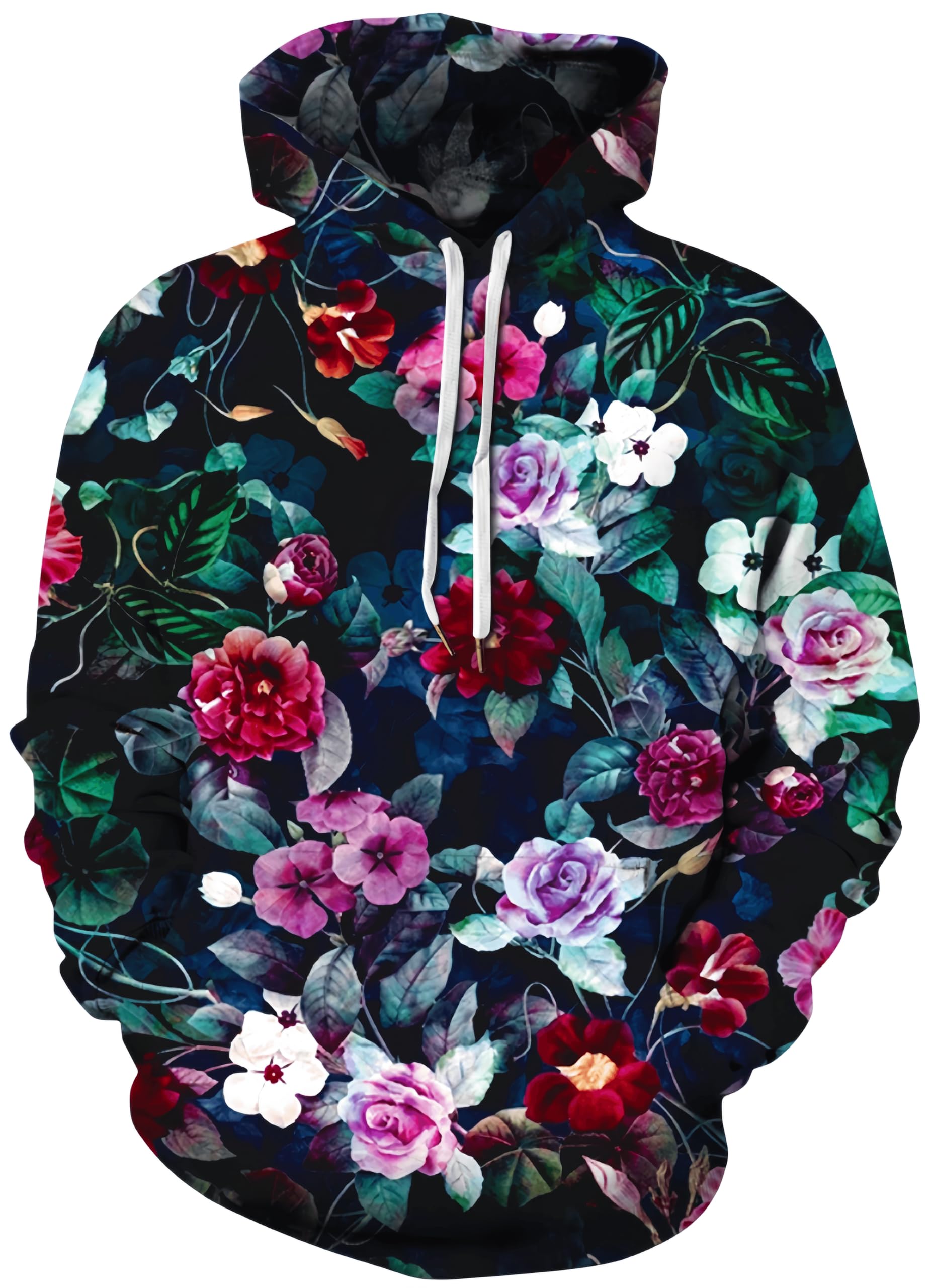 Ocean Plus Men's Hooded Pullover Long Sleeve Pullover Wolf Tiger Hooded Hoodie (L/XL (Chest: 114-134CM), Flowers)