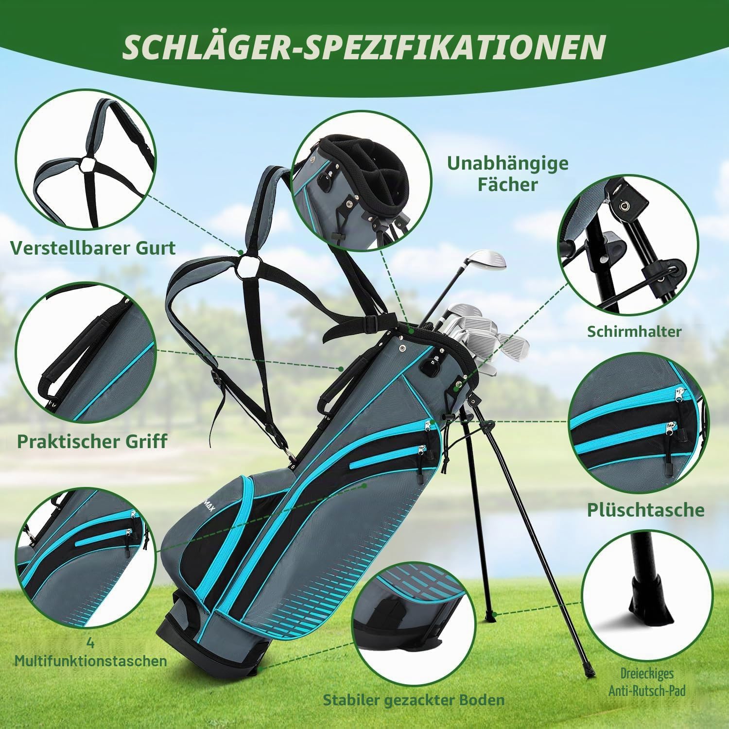 XDriveMax Komplettes Damen Golfschläger Set,8 Teilige Golf Set Linkshänder,Inklusive Stand Bag mit Regenhaube,3# Fairway Wood mit Head Covers, 5# Hybrid, 5#, 7#, 9# S# Eisen und Putter