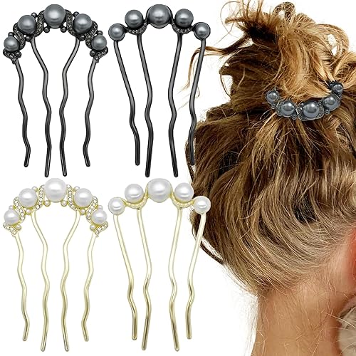 4 horquillas de pelo con forma de U, peines laterales de metal, horquillas decorativas, accesorios para bodas, novias, damas de honor, mujeres y