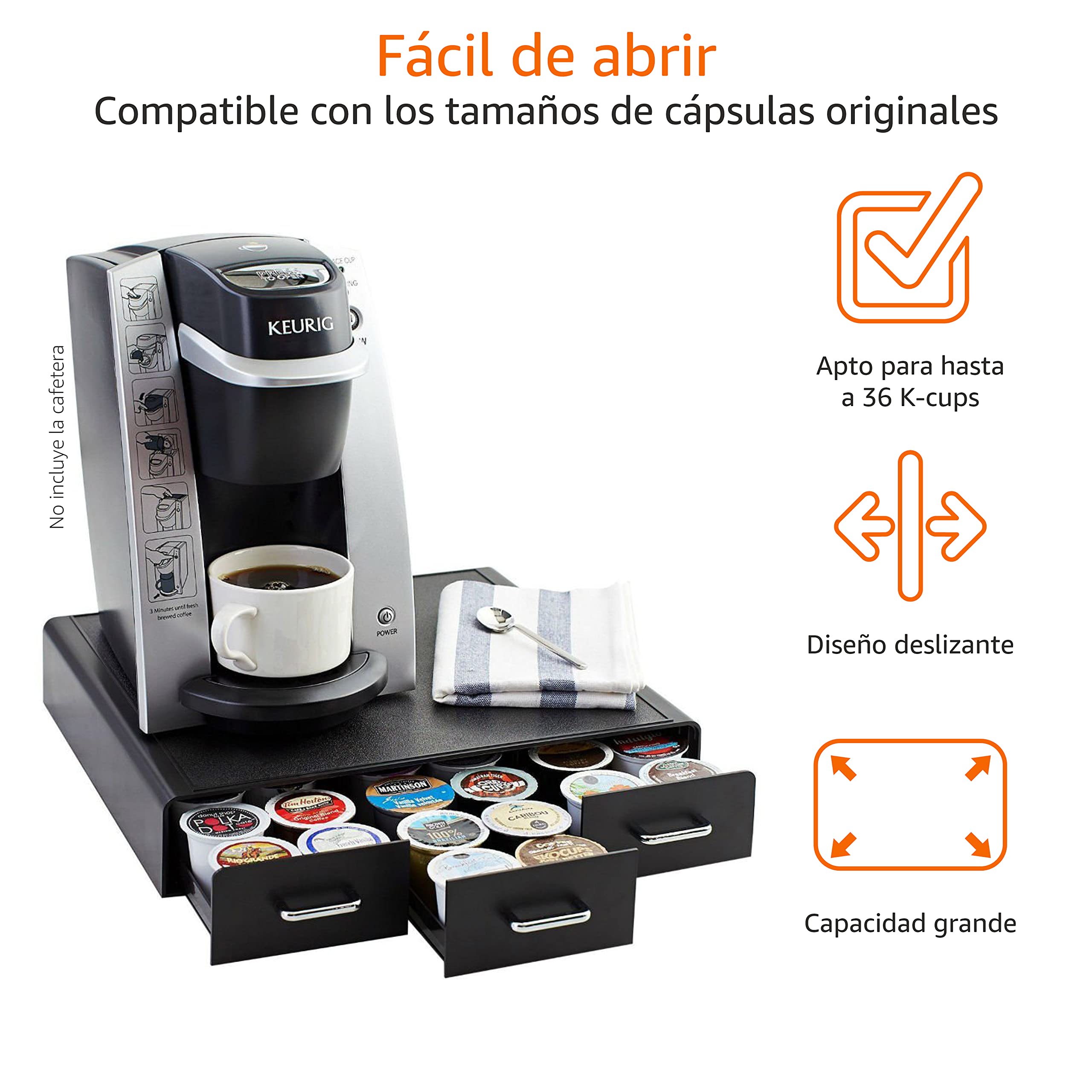 Amazon Basics Coffee Pod Storage Drawer for K-Cup Pods - 36 Pod Capacity, Negro 34.3 x 32.6 x 6.4 cm