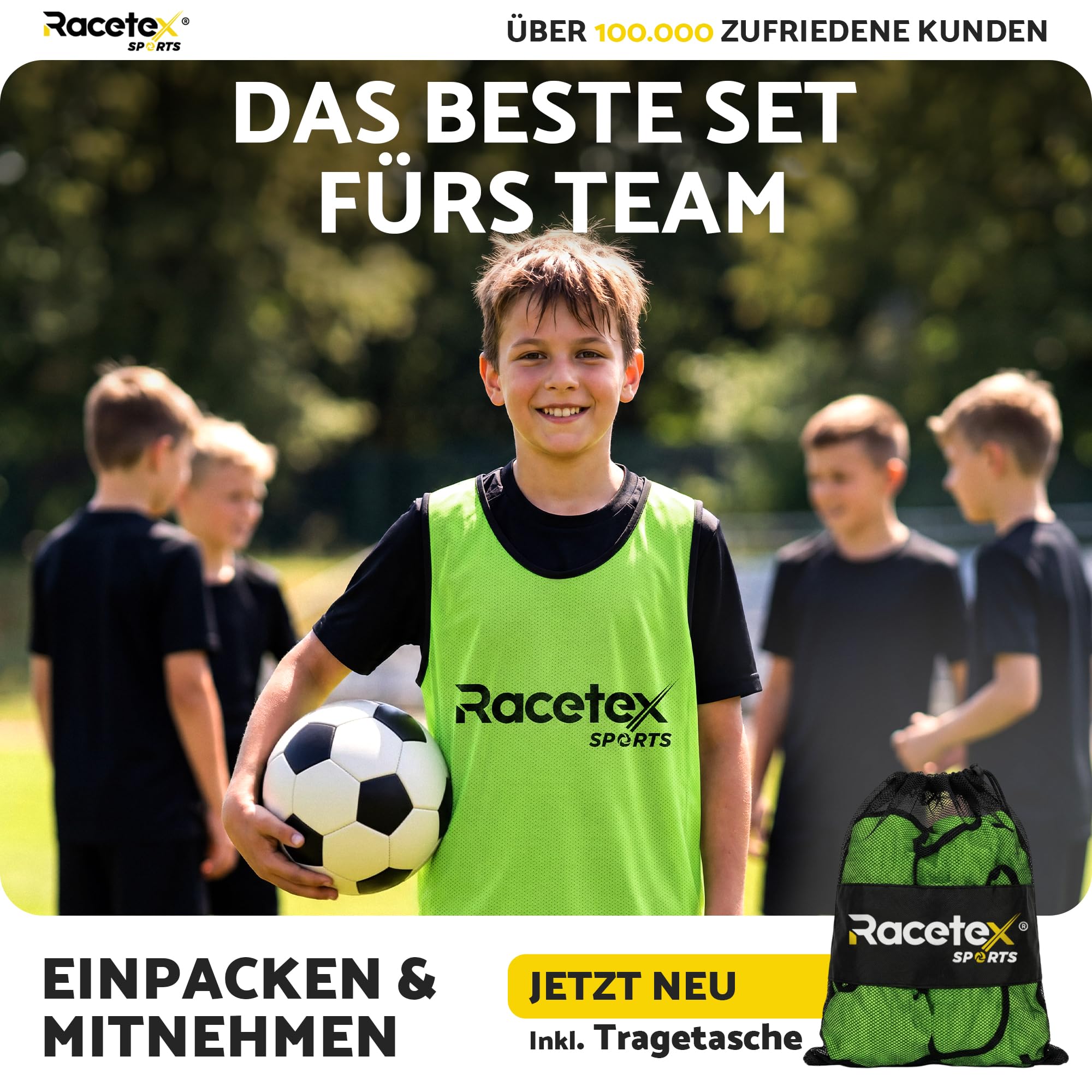 Racetex Leibchen Fussball Kinder und Herren 10er Set – Leibchen Fussball Herren und Damen – Leibchen Kinder mit atmungsaktives Mesh, leuchtende Farbe inkl. Netzbeutel für mühelose Mitnahme