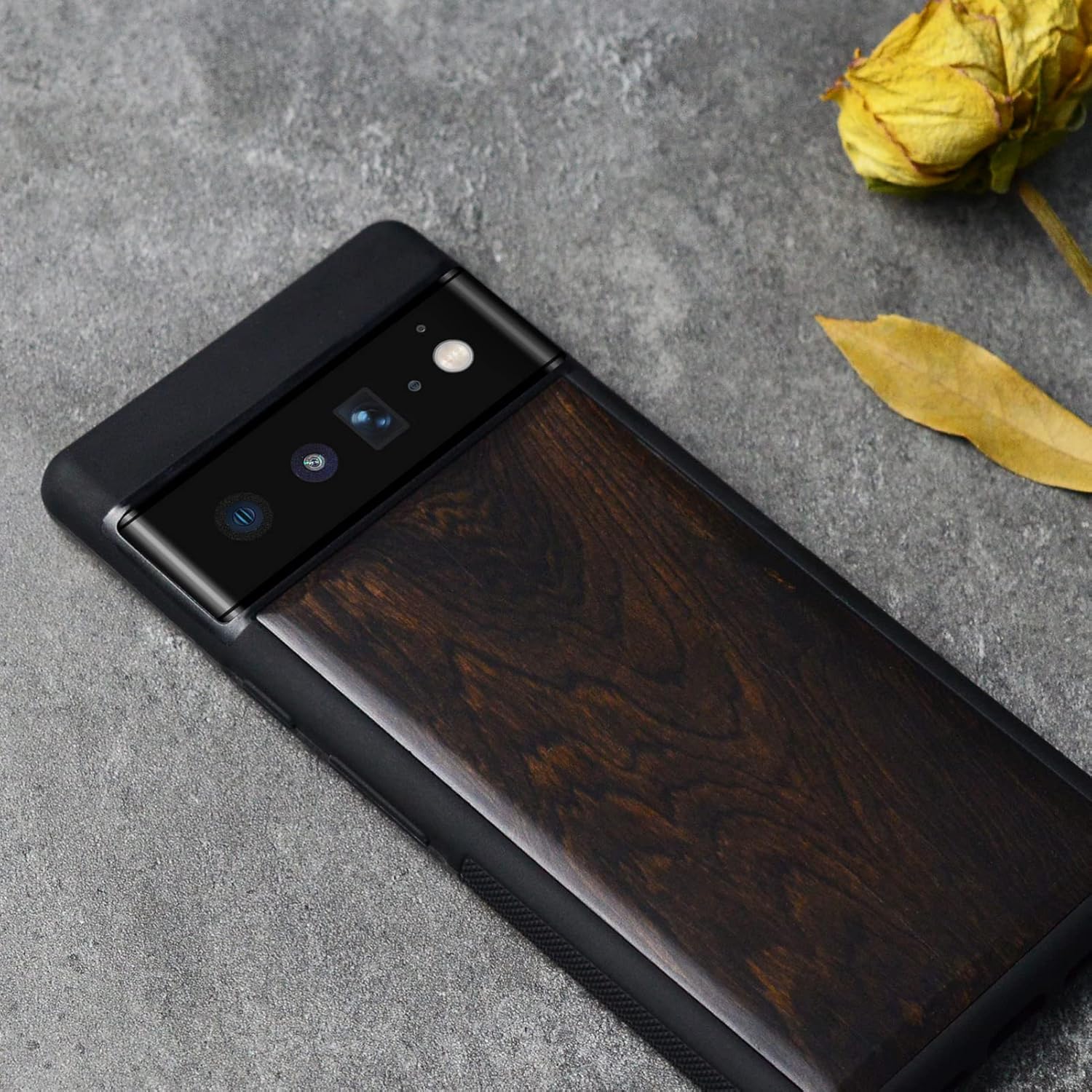 Carveit Wood Case for Pixel 6 Pro Case [Natural Wood & Black Soft TPU] Shockproof Protective Unique & Classy Wooden Cover Compatible with Google Pixel 6 Pro (Blackwood)