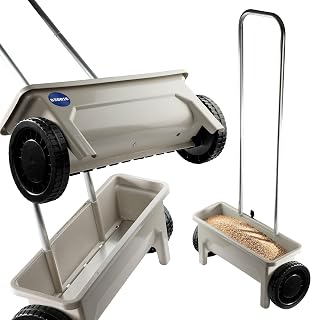 Garden Rasen Sämaschine auf Rädern, Düngewagen streuwagen rasen, Saatgut, Sand, Salz 12L, Streukontrolle, Universal Handstreuer bis zu 5kg Belastungt