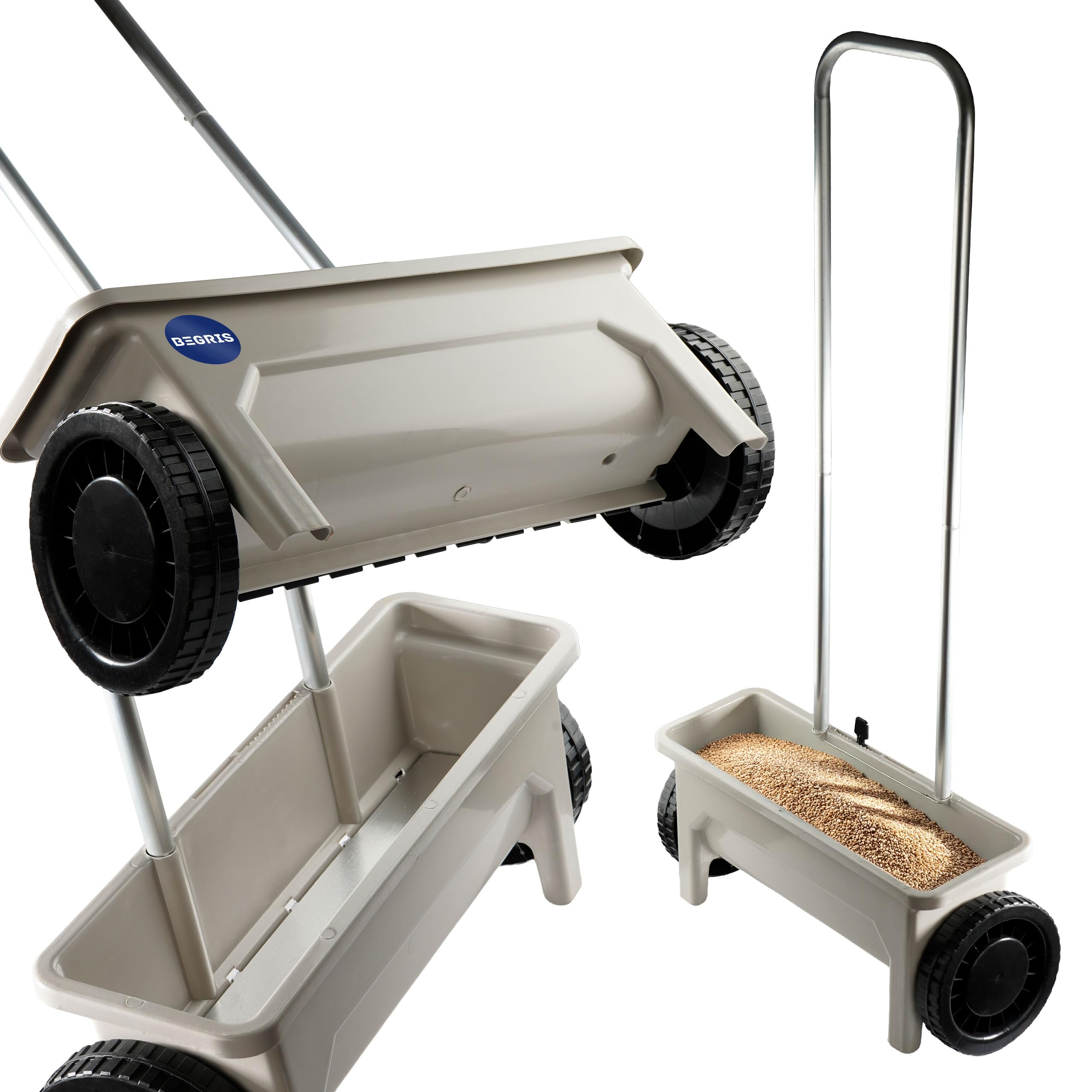 Garden Rasen Sämaschine auf Rädern, Düngewagen streuwagen rasen, Saatgut, Sand, Salz 12L, Streukontrolle, Universal Handstreuer bis zu 5kg Belastungt