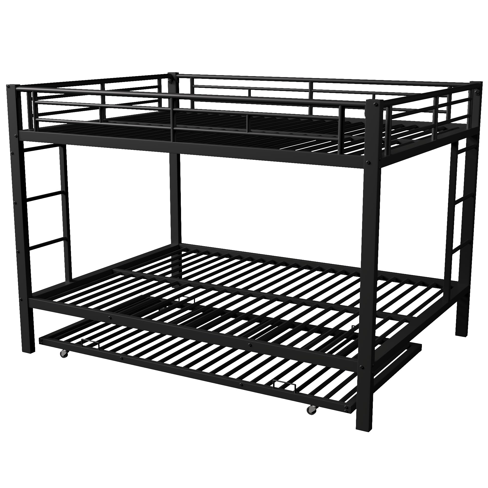 Moimhear 140x200cm, litera, cama de hierro, cama infantil, equipada con cama nido (90x190cm), barandillas altas, sin colchón (Negro)
