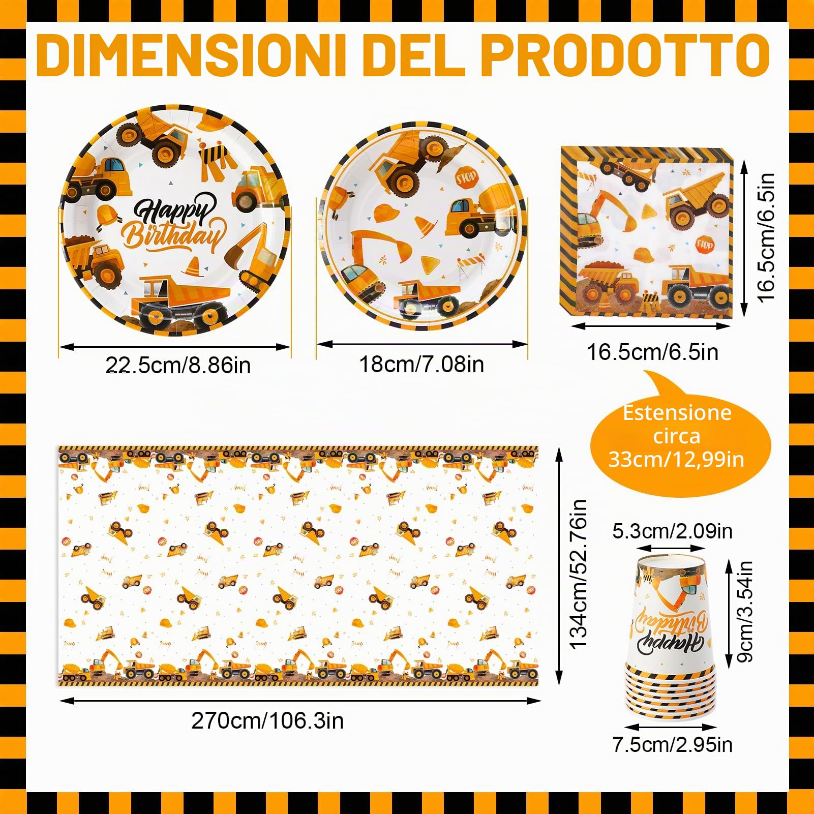 97 stoviglie da cantiere per 24 ospiti, decorazione per il compleanno dei bambini, piatti di carta per escavatore, tovaglioli e tovaglie
