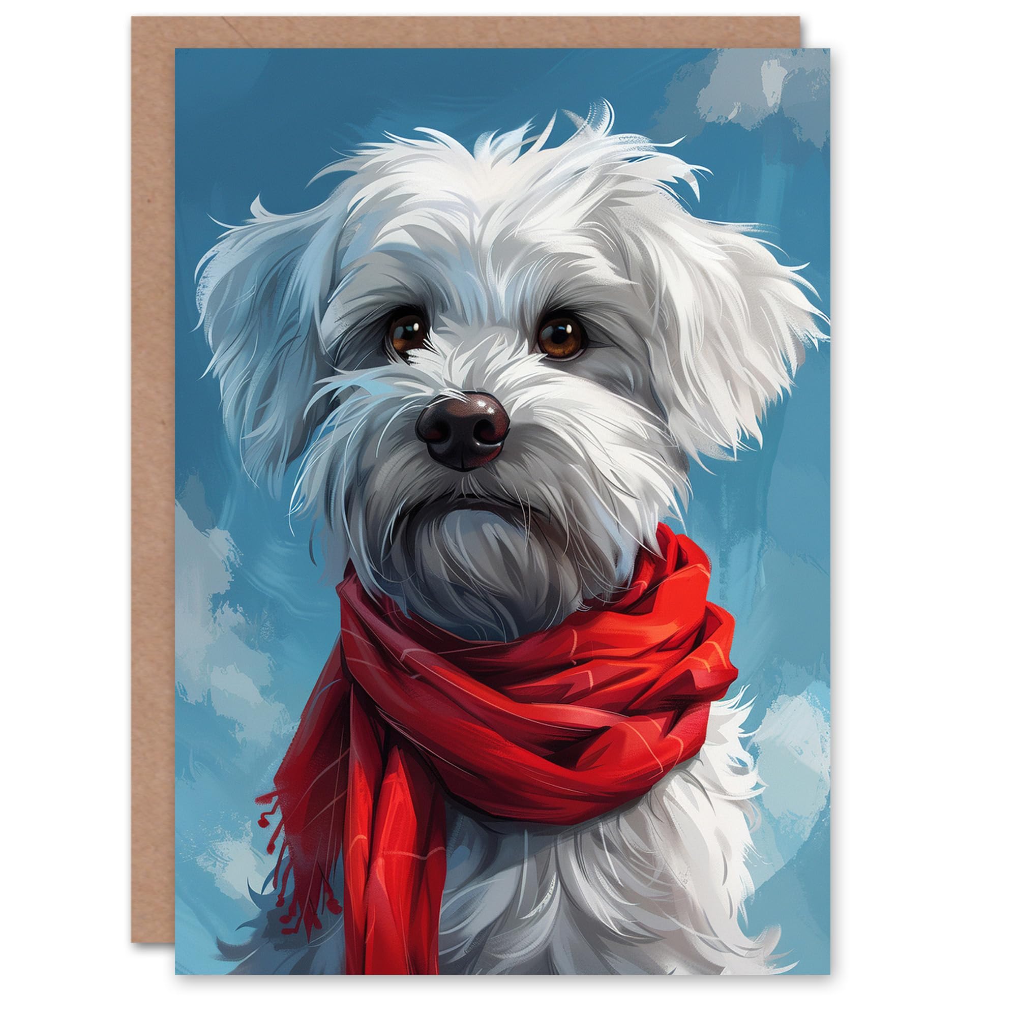 Artery8 Birthday Card White Dog Lover Red Scarf Pet Puppy For Child Kids Son Daughter Greeting Card