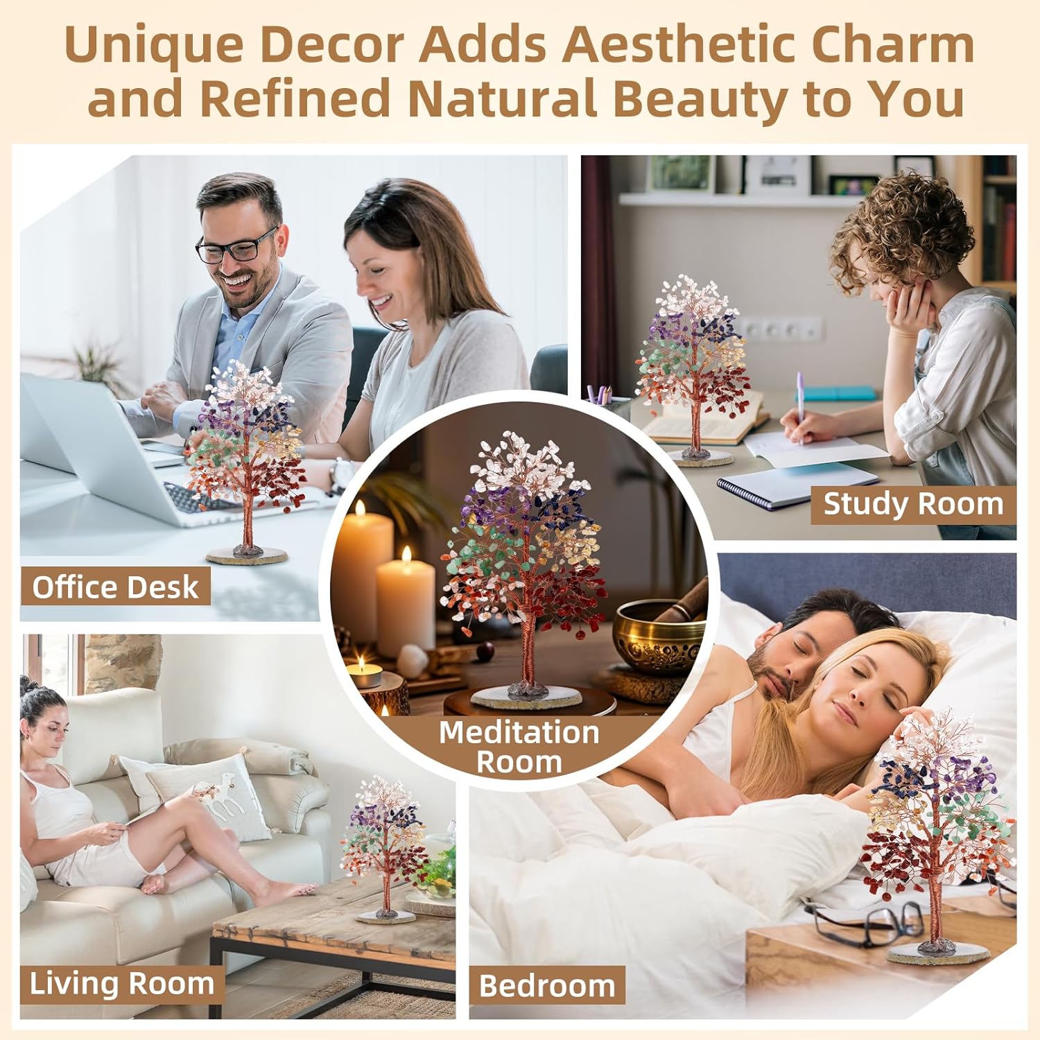 Hopeseed 7 Chakra Crystal Tree of Life Handmade Bonsai Healing Crystal Trees for Home, Desk, Living Room, Office Decor for Positive Energy, Good Luck Birthday Gifts for Women, Mom, Men - Image 5