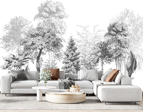 Eierme Papel pintado de pared de bosque con pintura al óleo en blanco y negro para dormitorio, 103 x 69 pulgadas