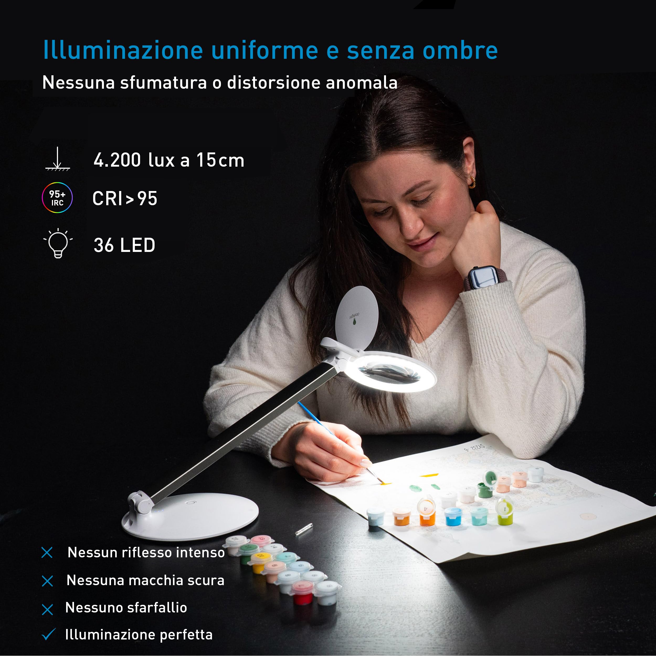 Daylight Halo Go – Lampada ingrandente portatile ricaricabile, 2 livelli di luminosità, CRI 80+, luce da 6.000K, ideale per affaticamento visivo