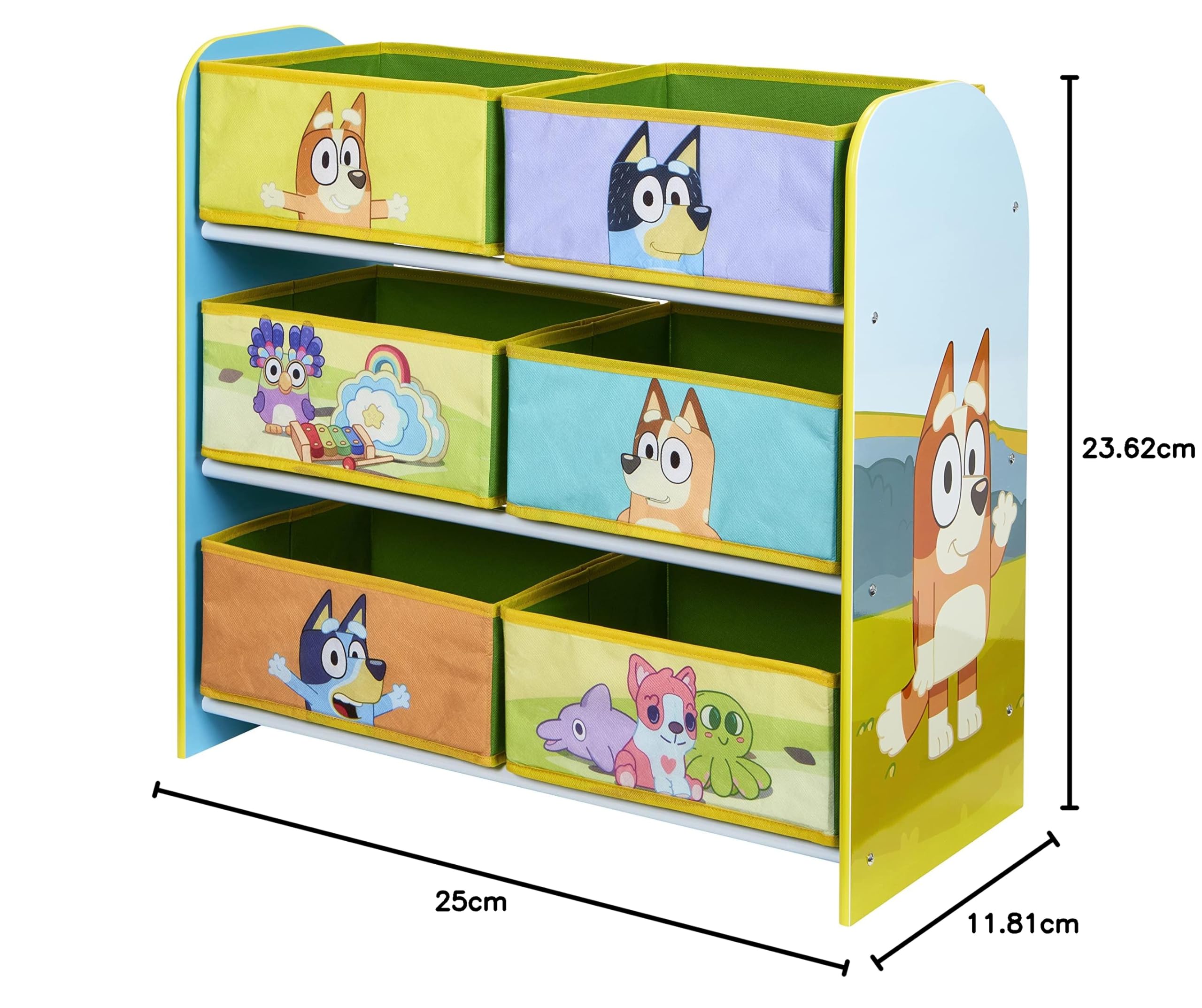 Bluey Unidad de Almacenamiento de Juguetes para Dormitorio Infantil con 6 Cajas de Almacenamiento de Tela