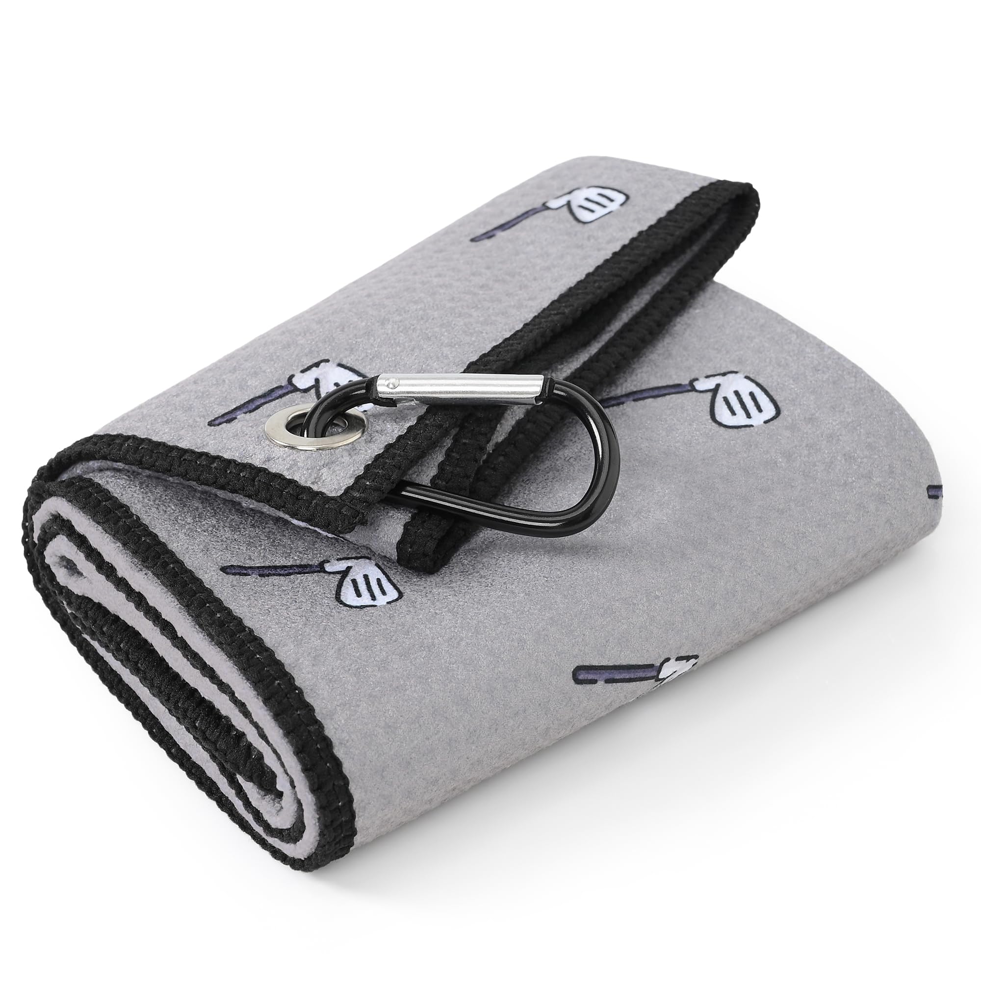 Mile High Life Gray Golf Towel, Fun Golf Prints | Premium Microfiber Waffle Fabric | with Heavy Duty Carabiner Clip | Golf Bag Accessories for Men and Women, Golf Gift (Printed-Golf Club)