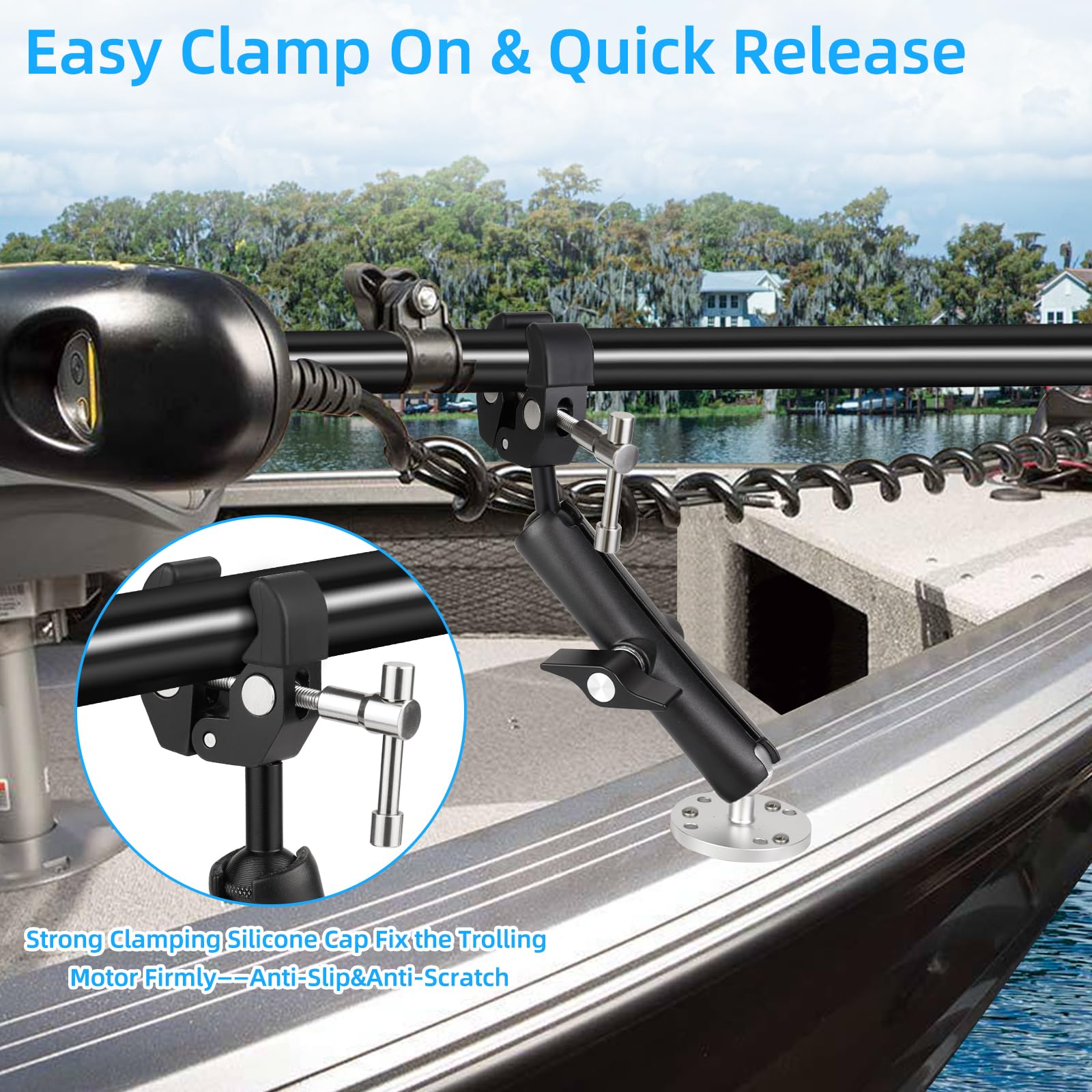 Trolling-Motor-Stabilisator-Halterung für Minn Kota Terrova/Riptide Terrova/Ulterra/PowerDrive, robuste Krallen-Schleppmotorwelle sicher und reduziert Vibrationen, 360° verstellbar, passend für bis zu