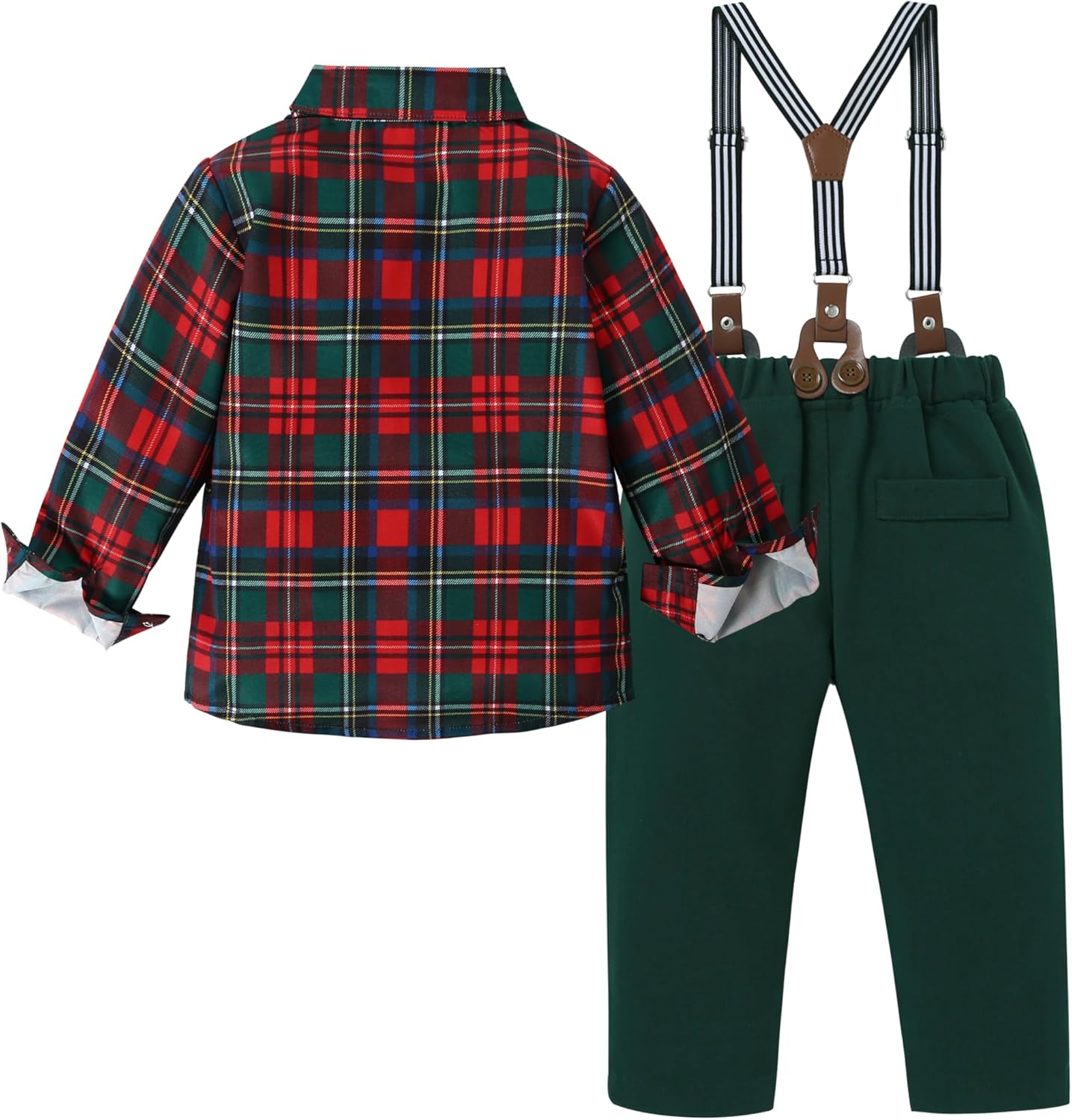 Christmas Toddler Outfits Boys Suit Bow Tie Long Sleeve Plaid Shirt Suspender Long Pants Formal Gentleman Kids Clothes - Image 5
